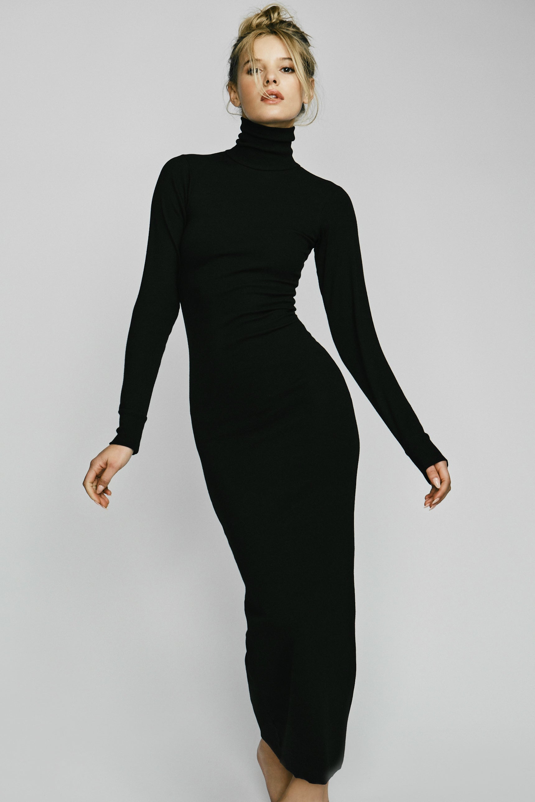 Long Sleeve Turtleneck Maxi Dress Black
