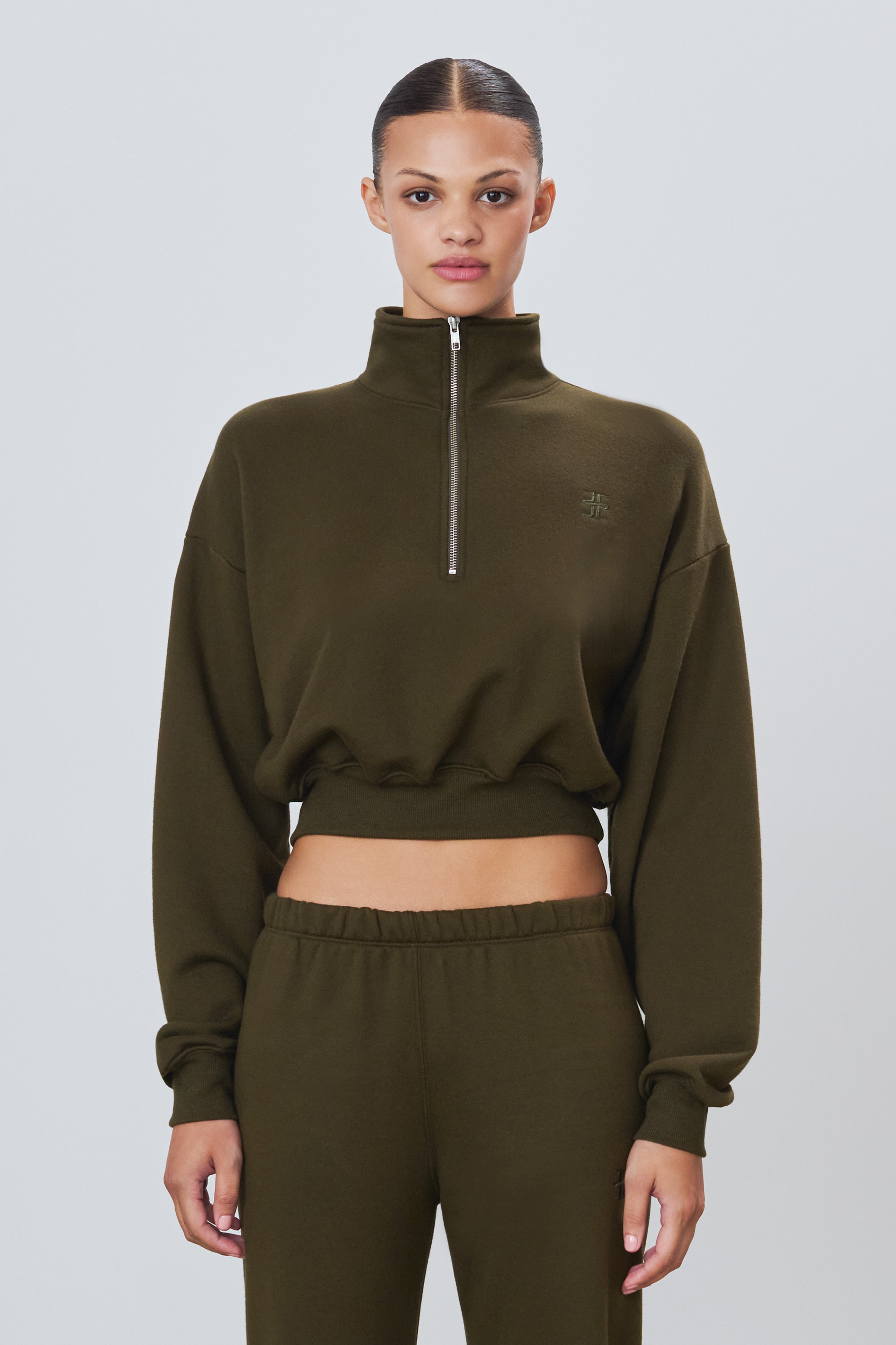 Cropped Half-Zip Sweatshirt Moss