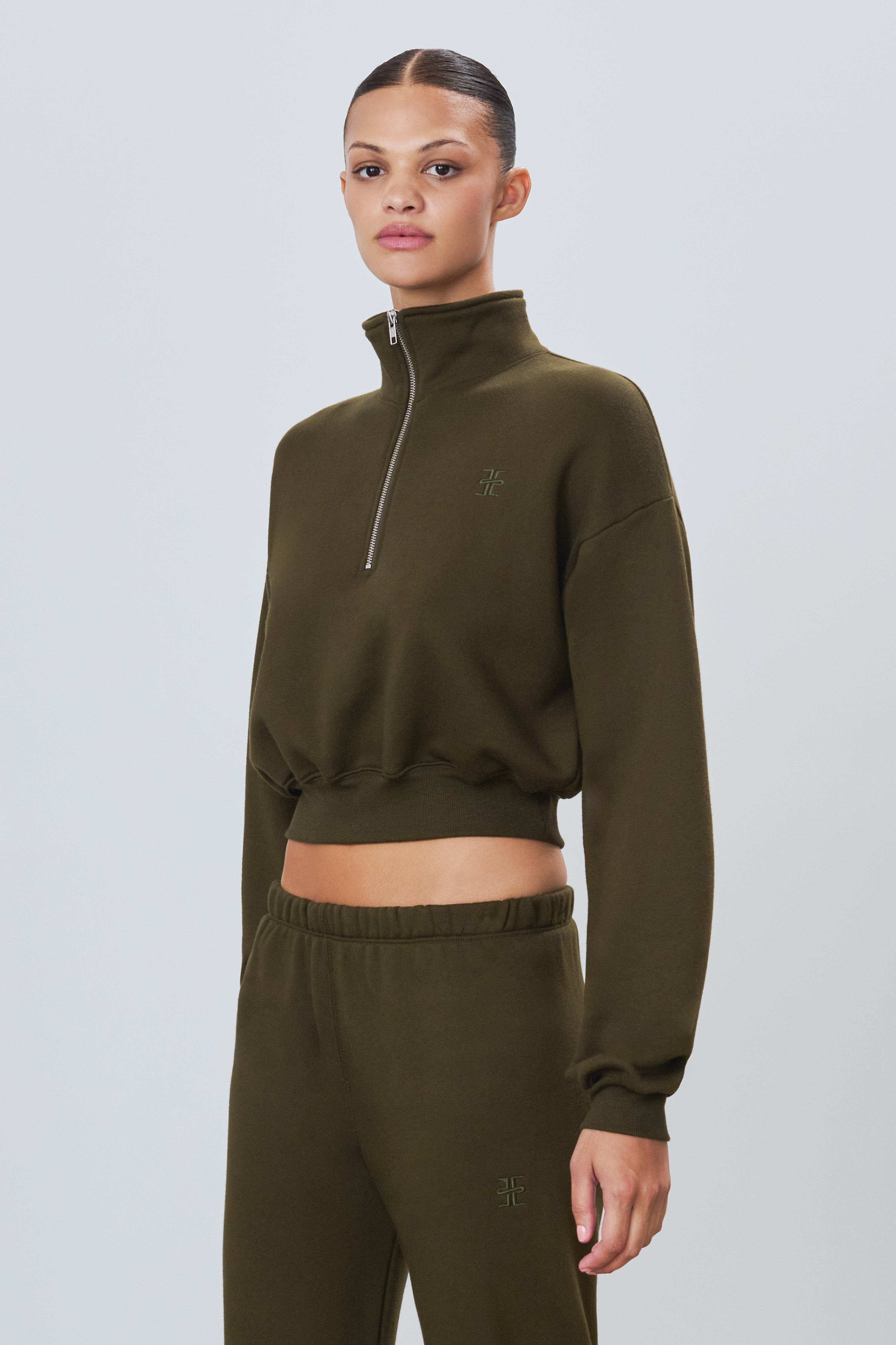 Cropped Half-Zip Sweatshirt Moss