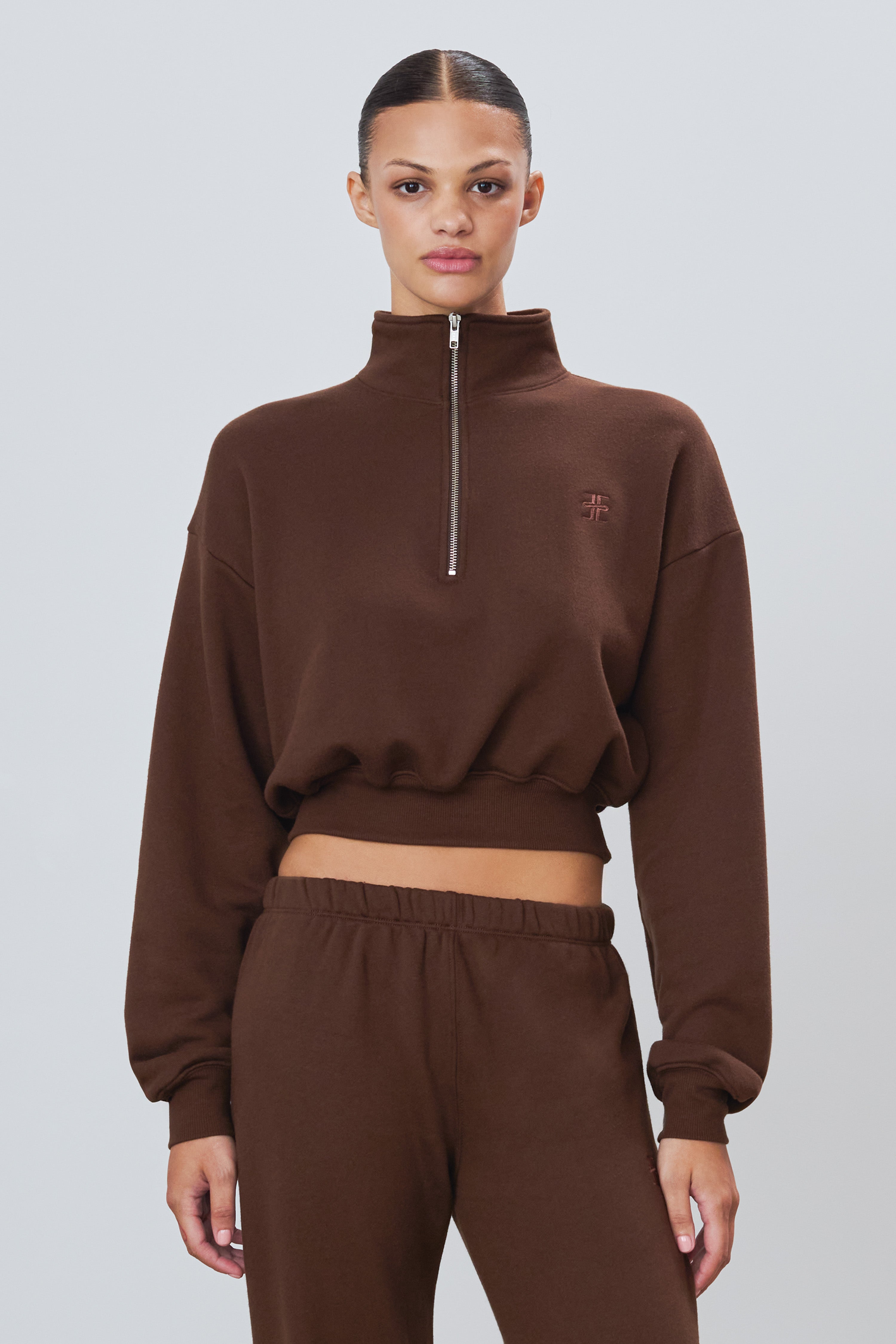 Cropped Half-Zip Sweatshirt Chocolate