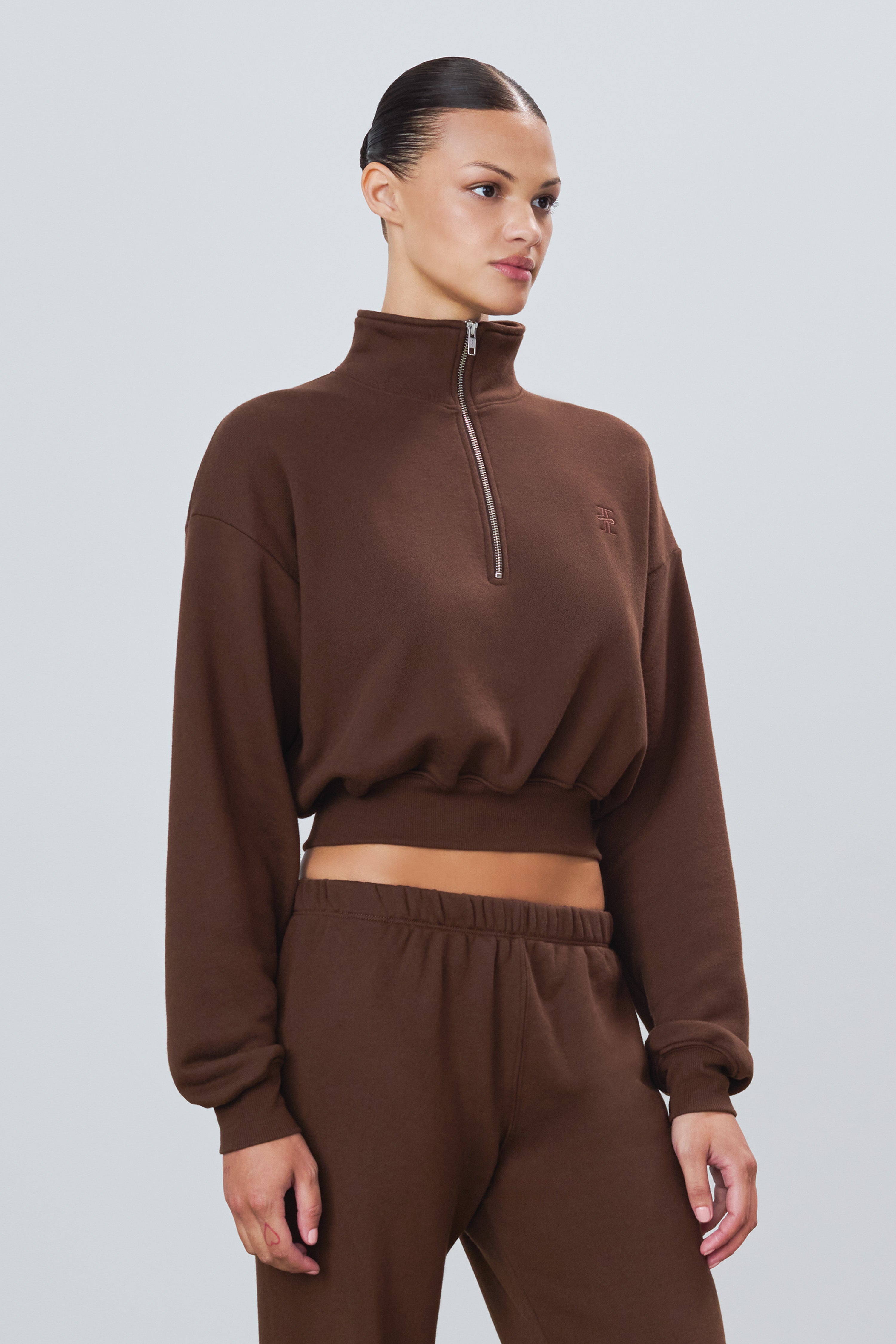 Cropped Half-Zip Sweatshirt Chocolate