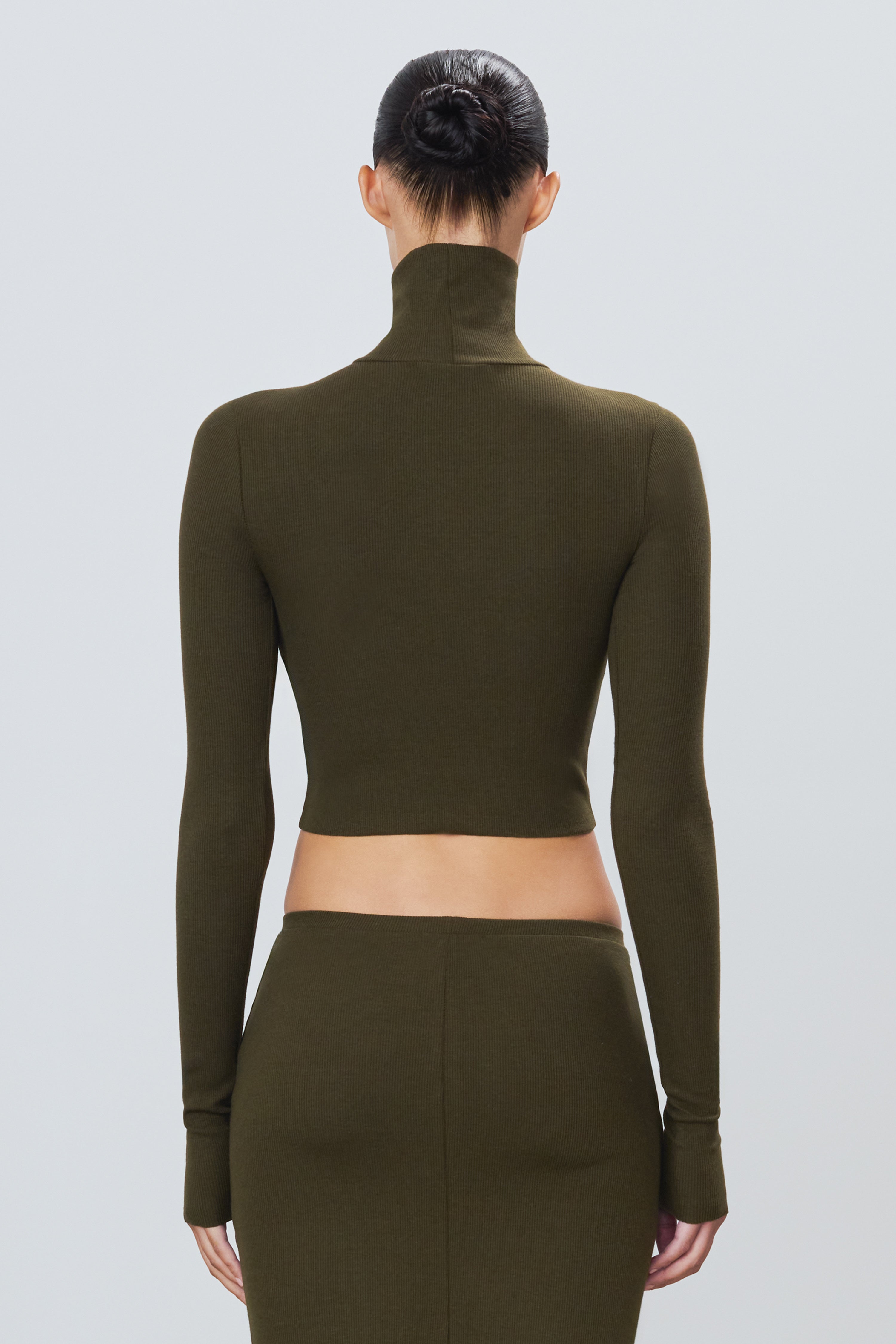 Cropped Fitted Turtleneck Top Moss