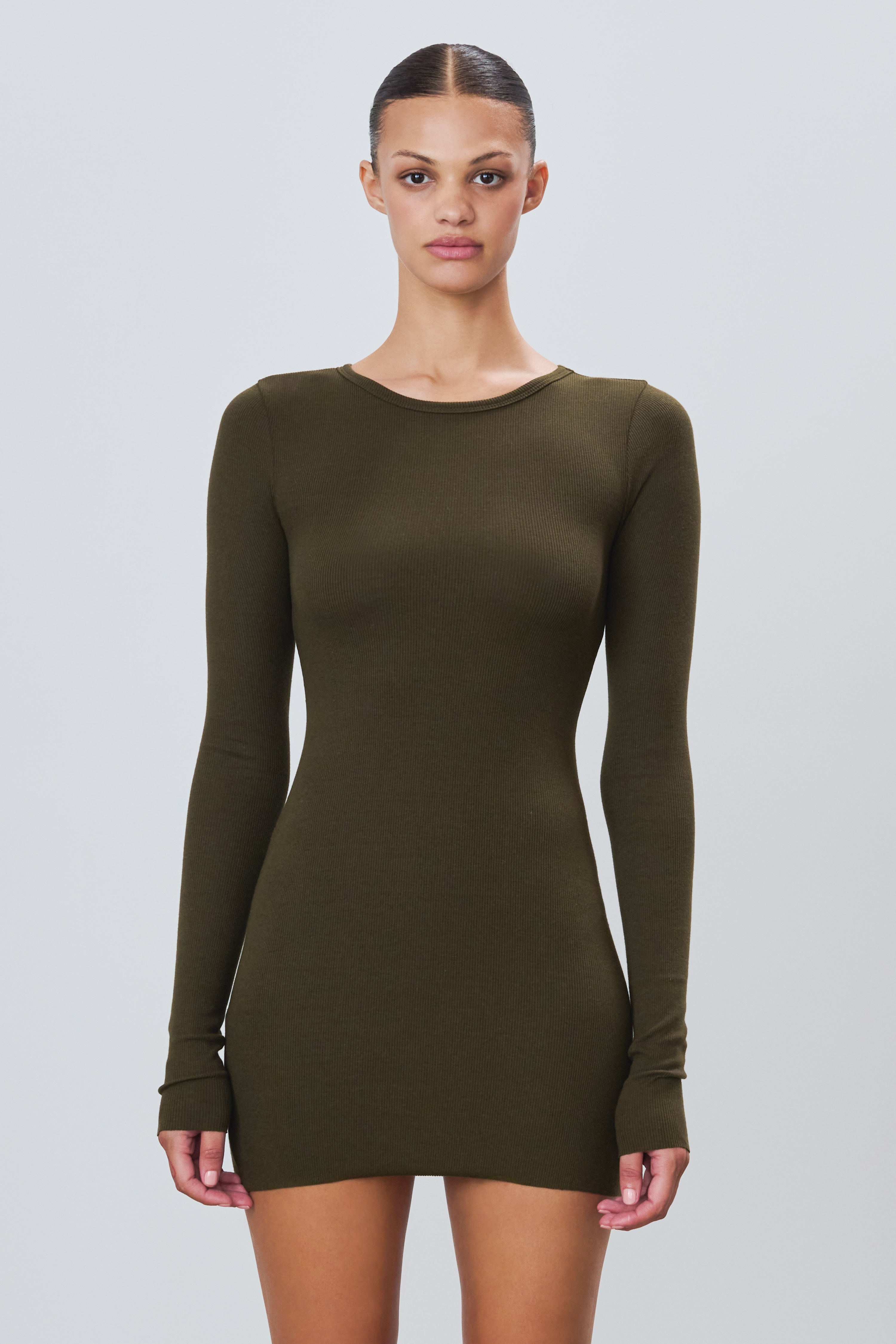 Long Sleeve Crewneck Mini Dress Moss