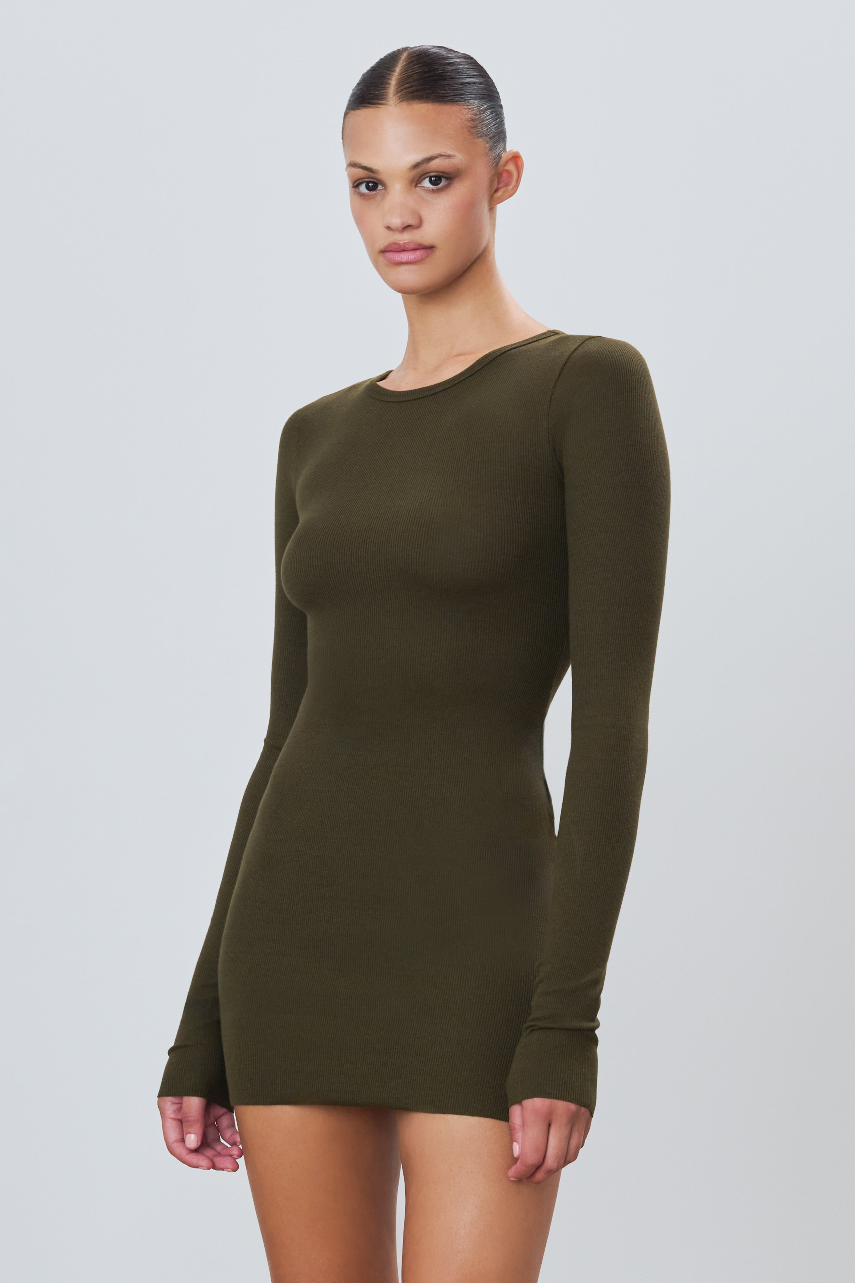 Long Sleeve Crewneck Mini Dress Moss