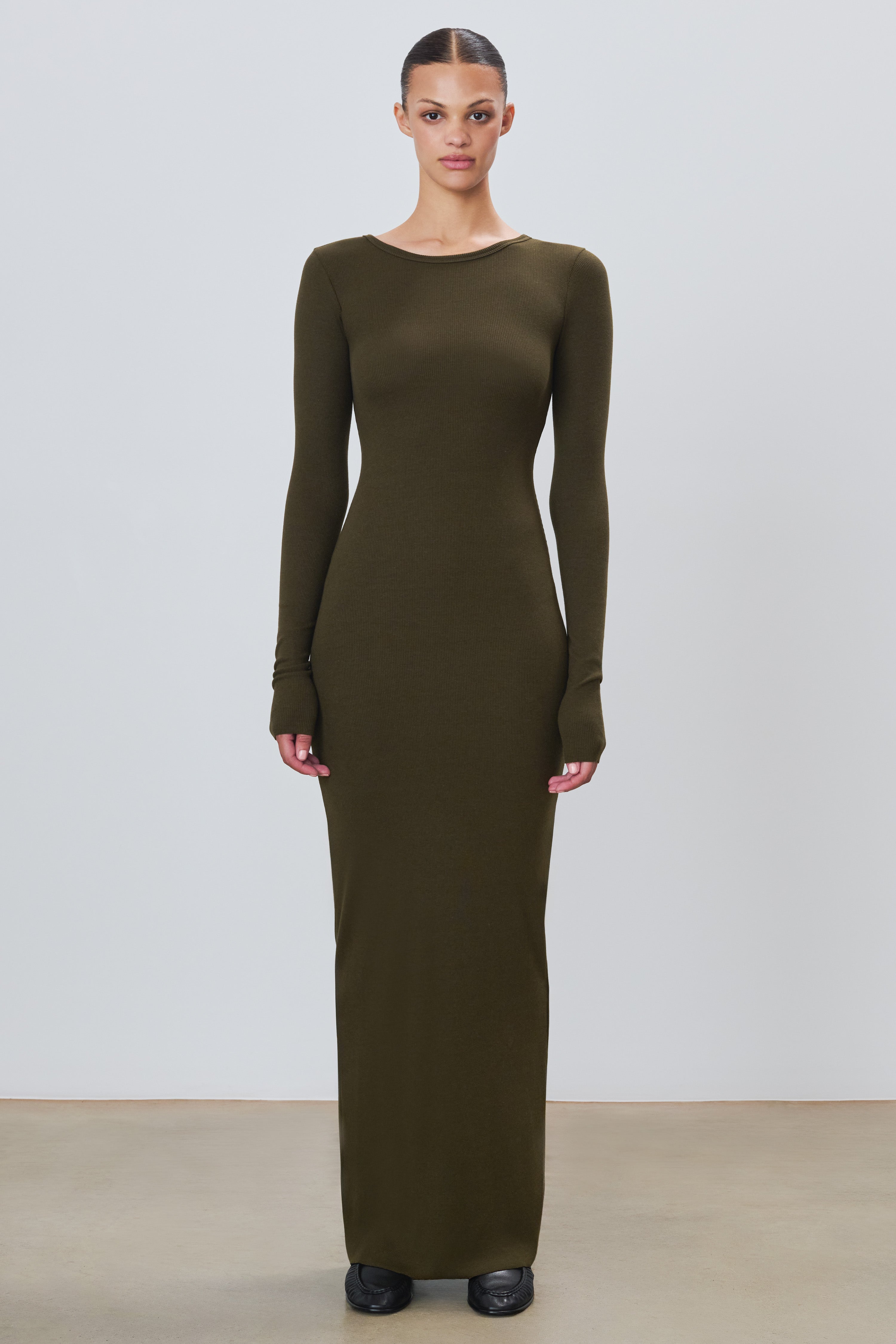 Long Sleeve Crewneck Maxi Dress Moss