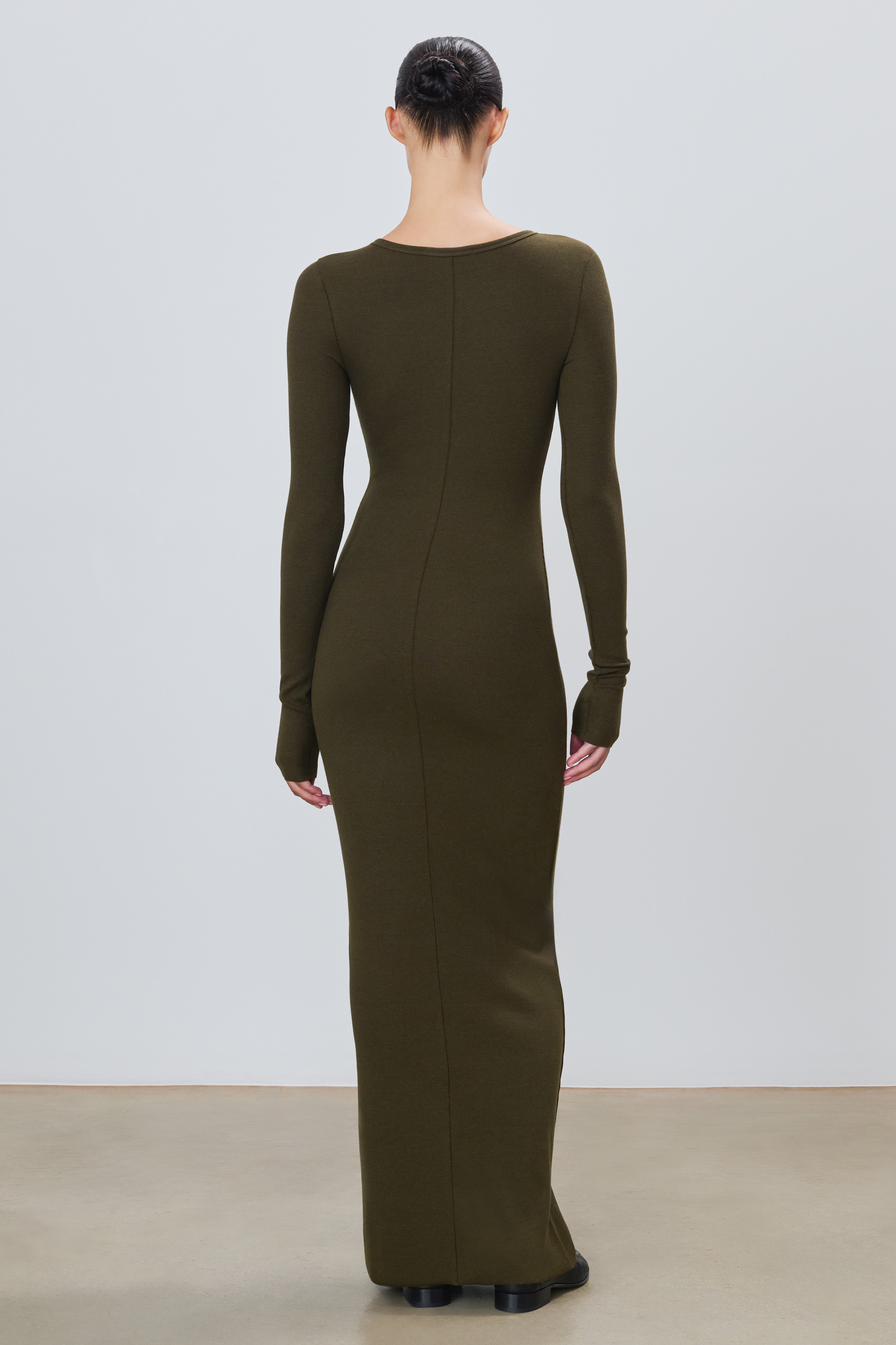 Long Sleeve Crewneck Maxi Dress Moss