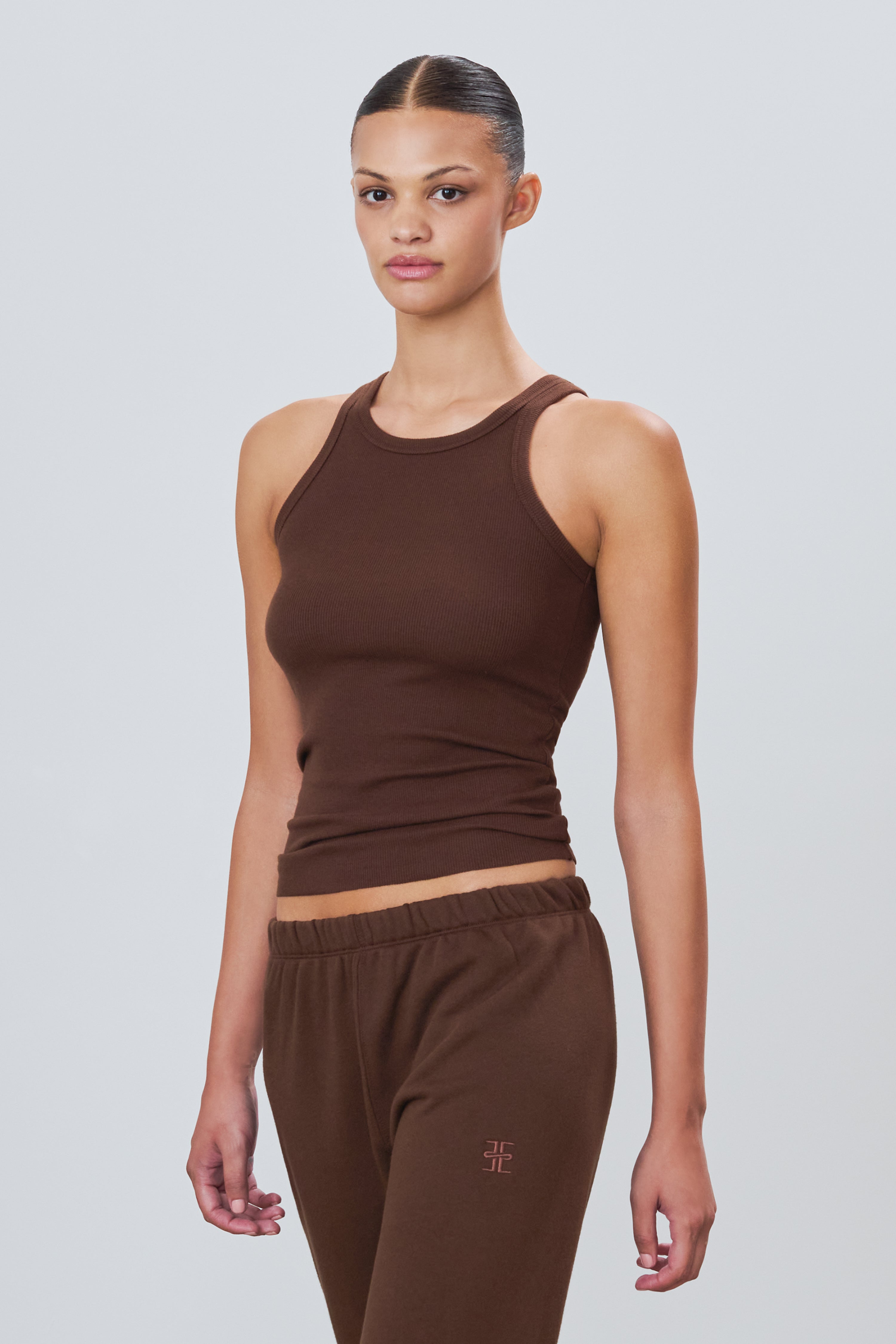 High Neck Fitted Tank Chocolate