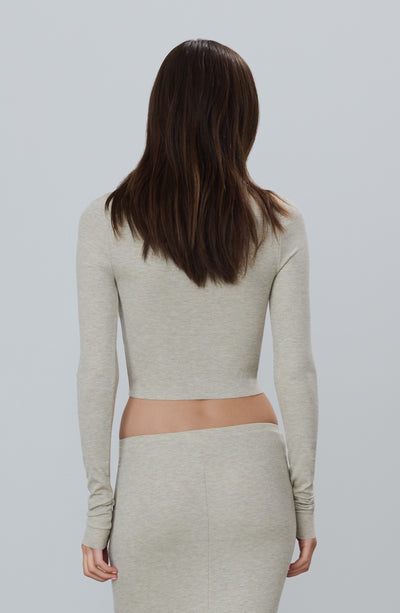 Cropped Fitted Turtleneck Top Heather Oatmeal