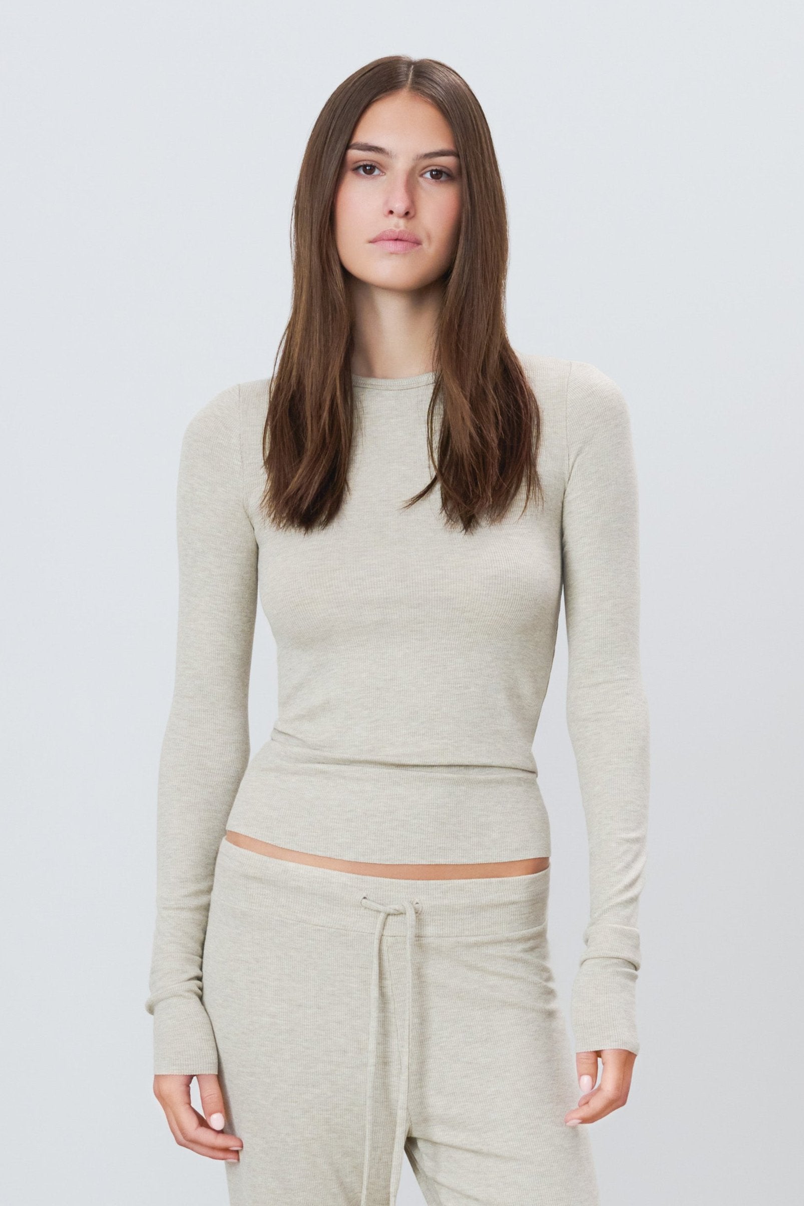 Long Sleeve Fitted Top Heather Oatmeal