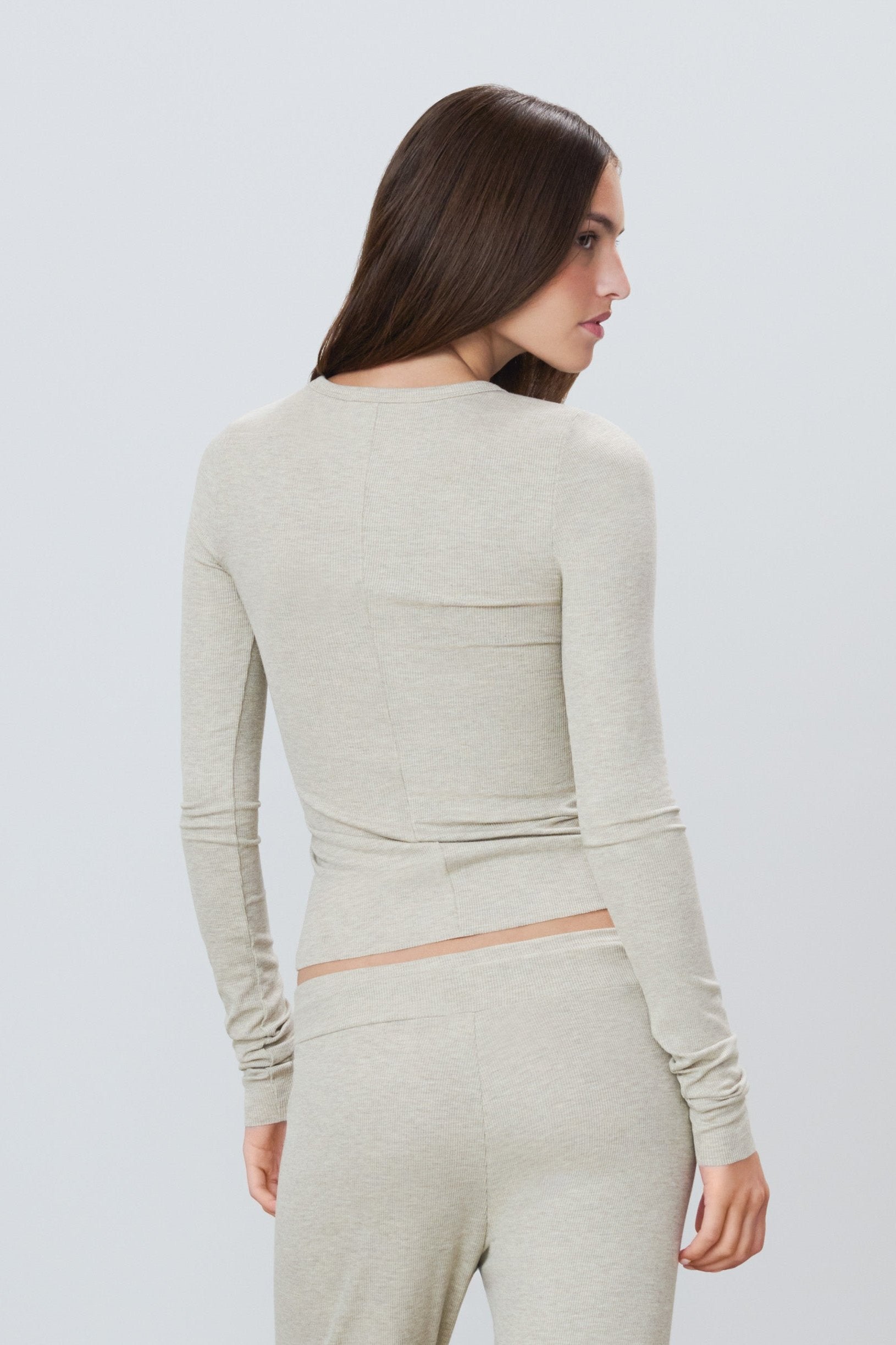 Long Sleeve Fitted Top Heather Oatmeal