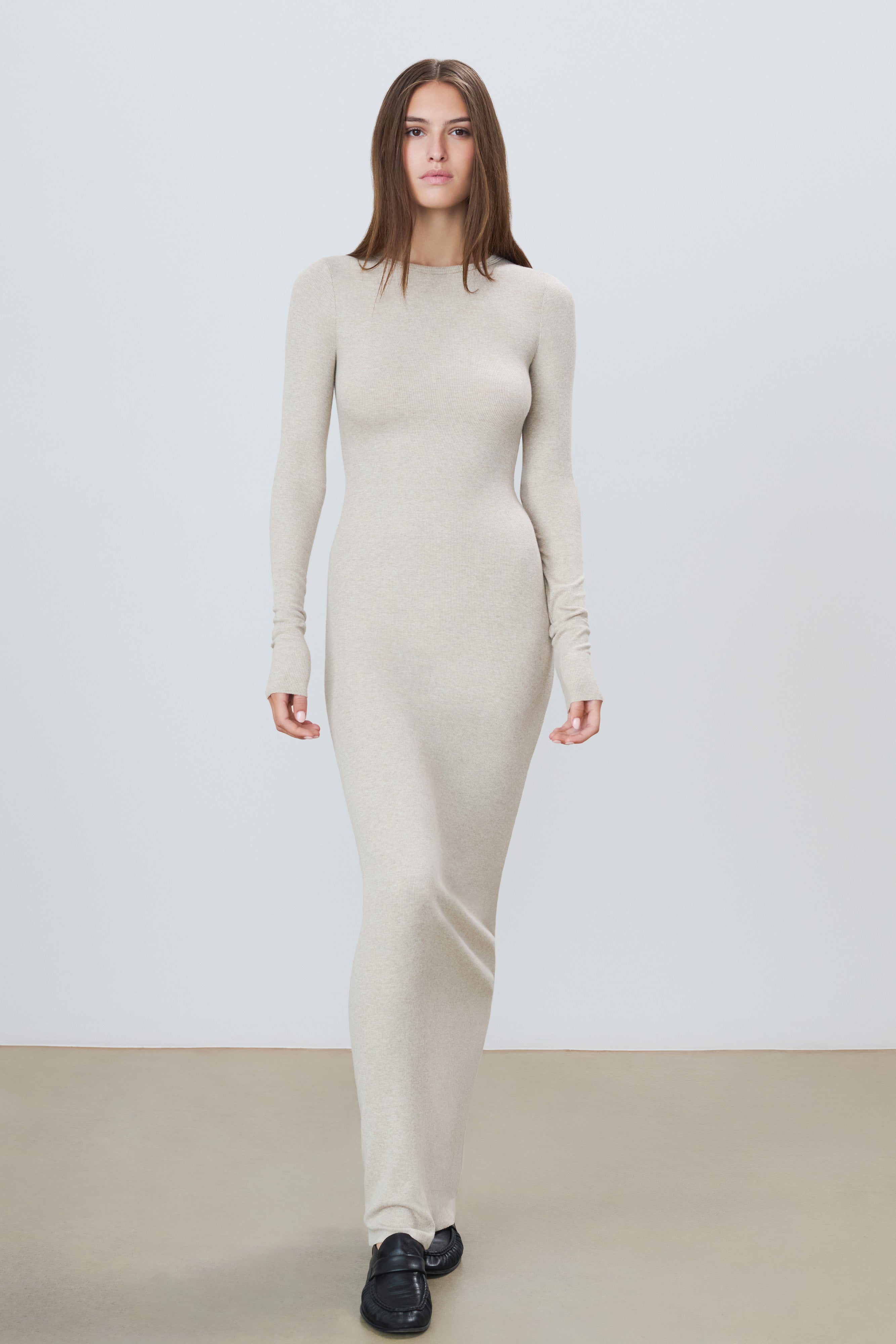 Long Sleeve Crewneck Maxi Dress Heather Oatmeal