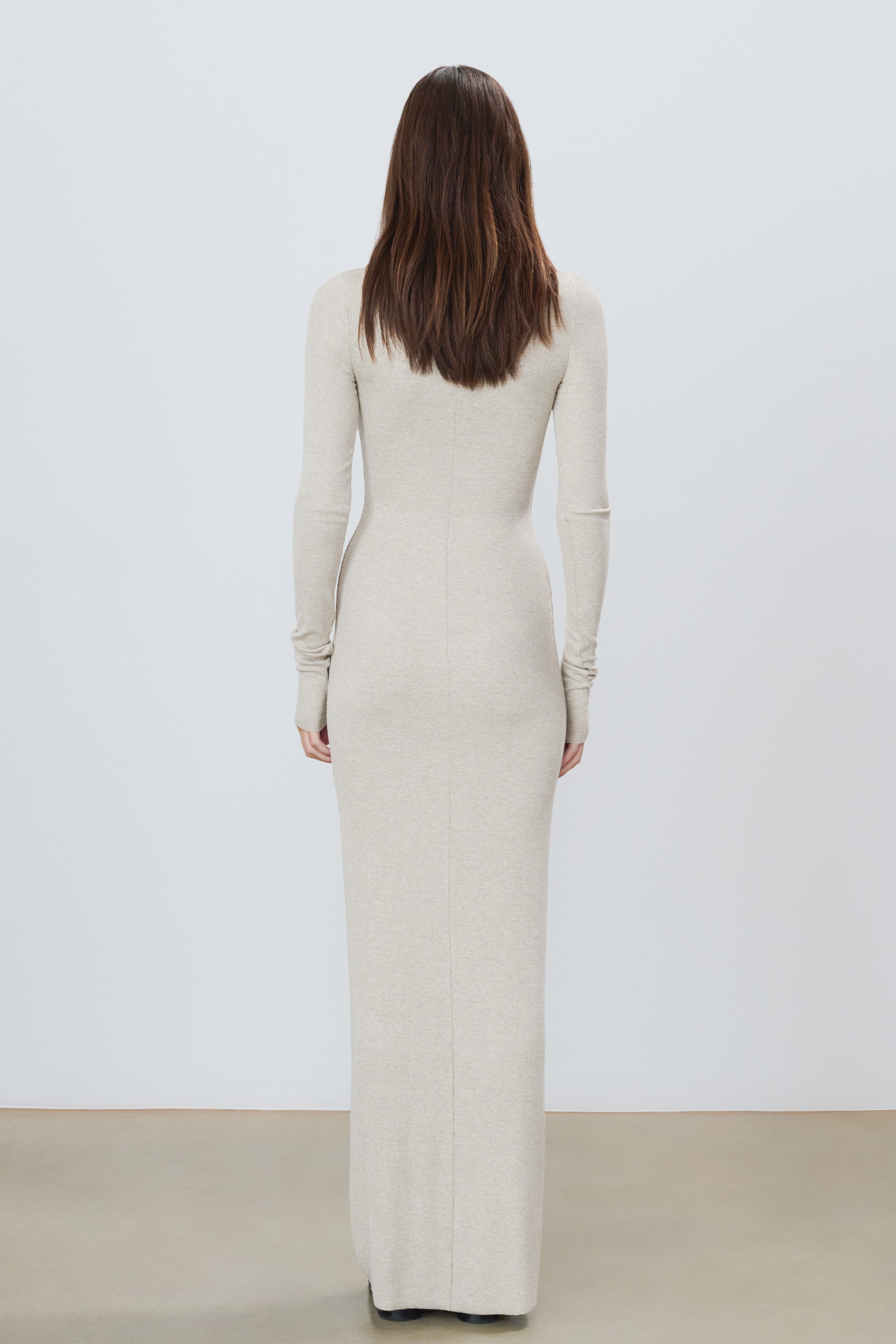 Long Sleeve Crewneck Maxi Dress Heather Oatmeal