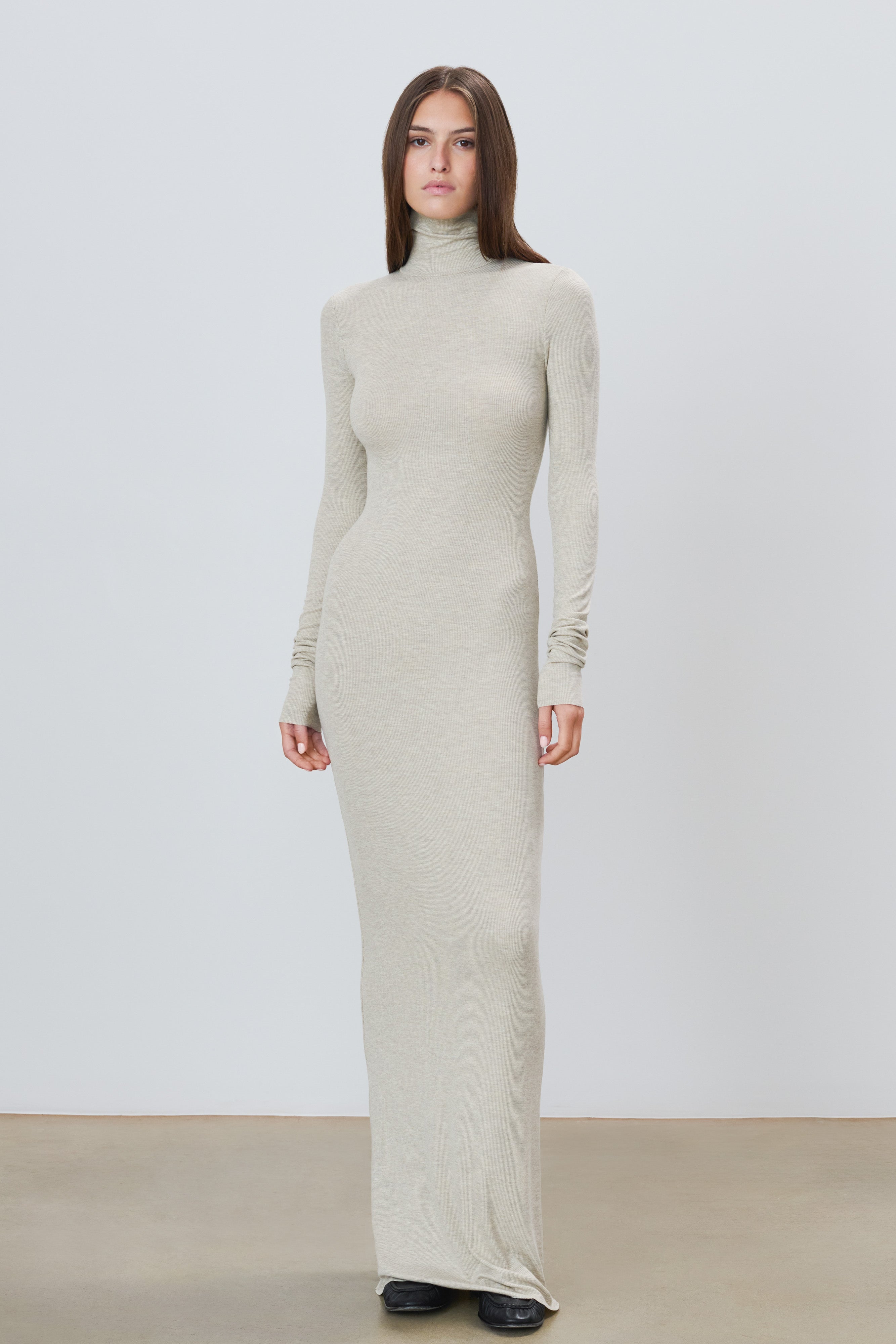 Long Sleeve Turtleneck Maxi Dress Heather Oatmeal