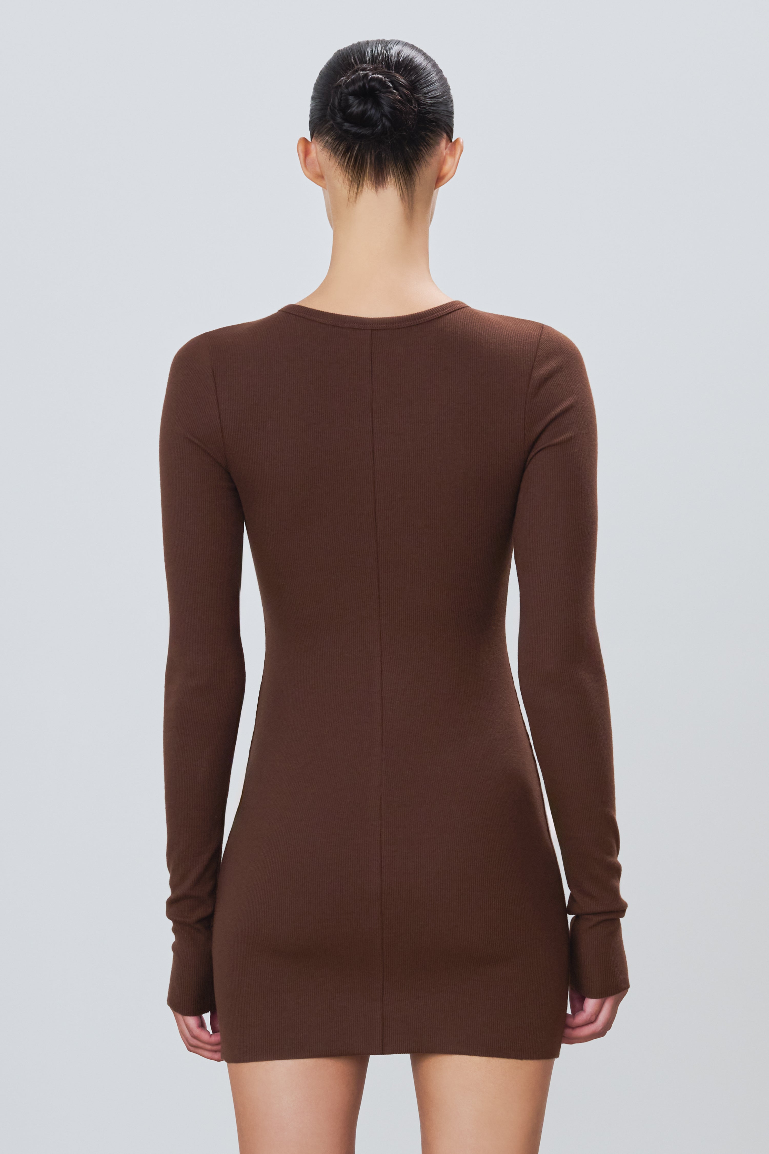 Long Sleeve Crewneck Mini Dress Chocolate