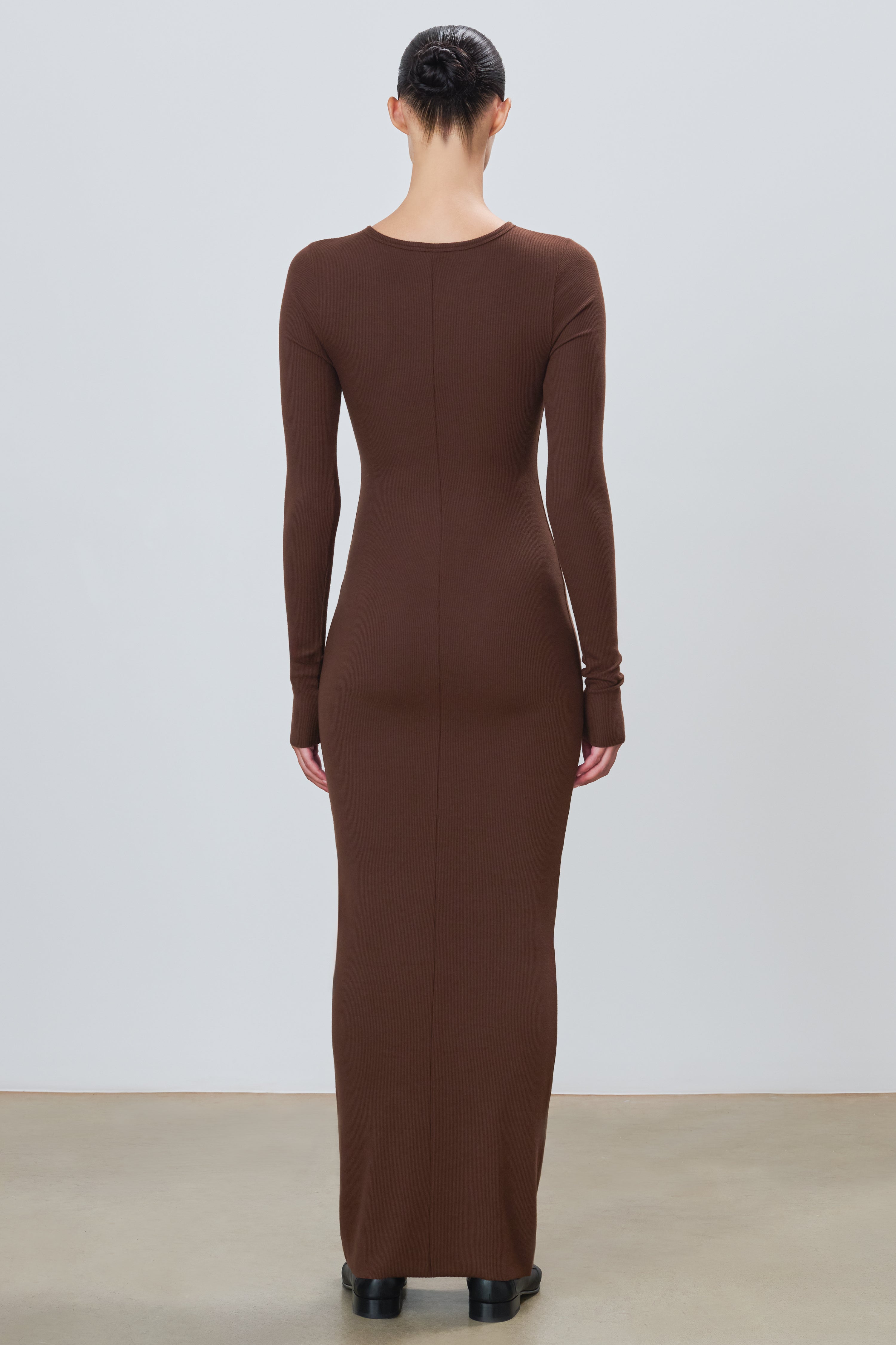 Long Sleeve Crewneck Maxi Dress Chocolate