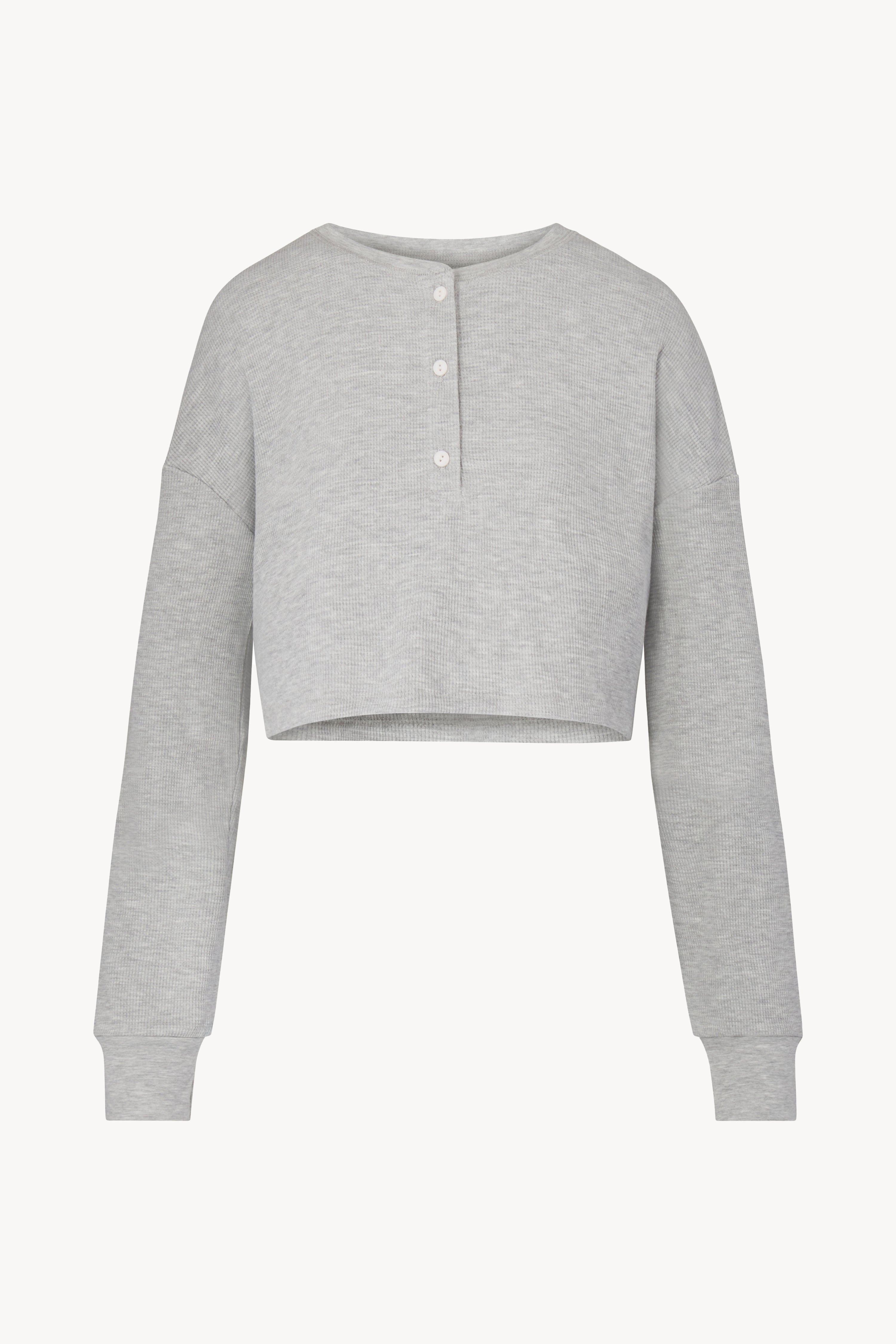 Cropped Thermal Henley Heather Grey