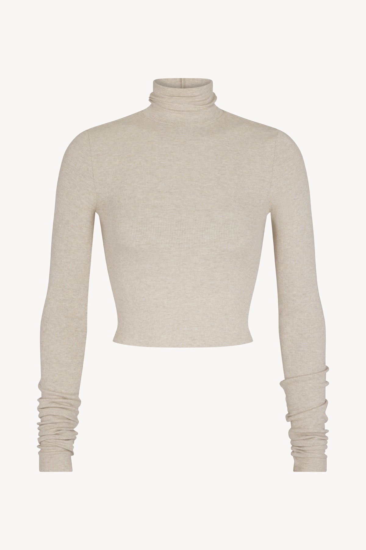 Cropped Fitted Turtleneck Top Heather Oatmeal