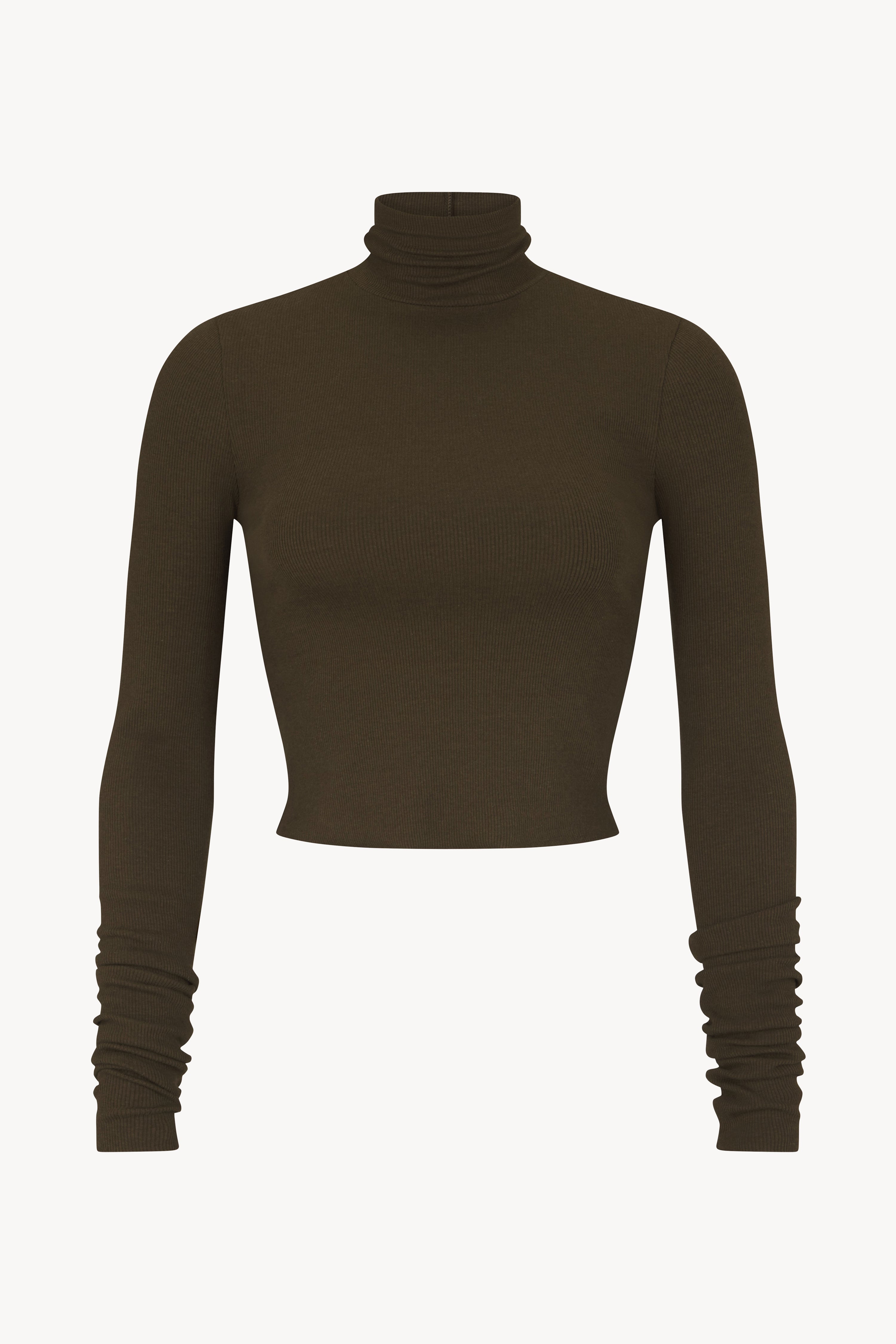 Cropped Fitted Turtleneck Top Moss