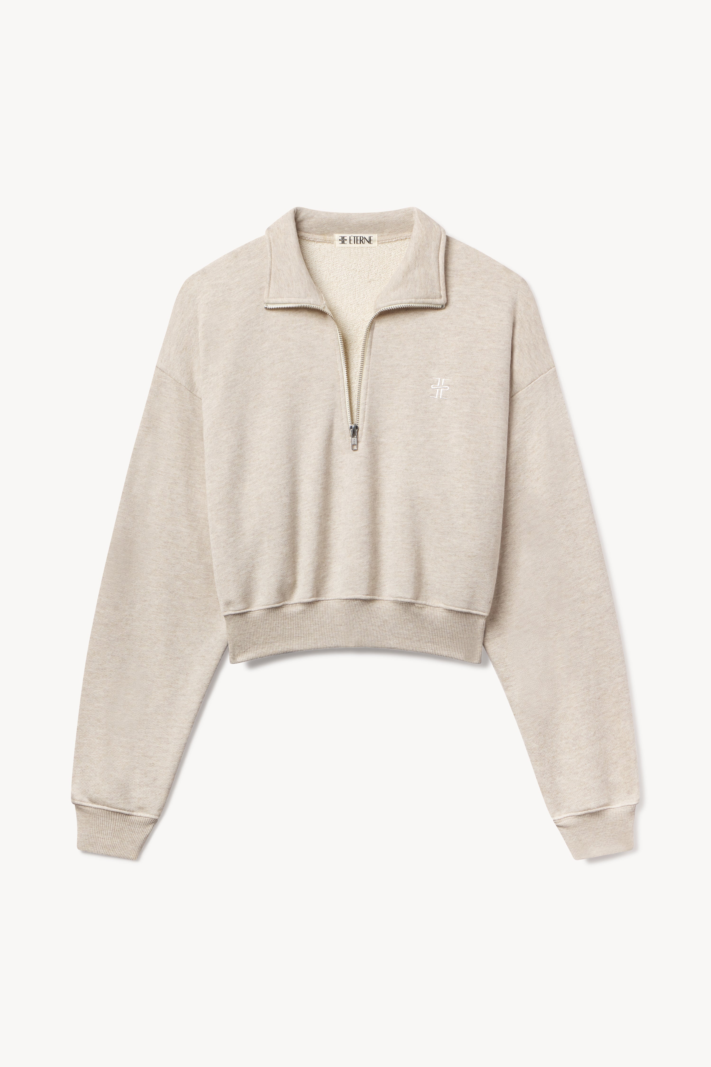 Cropped Half-Zip Sweatshirt Heather Oatmeal