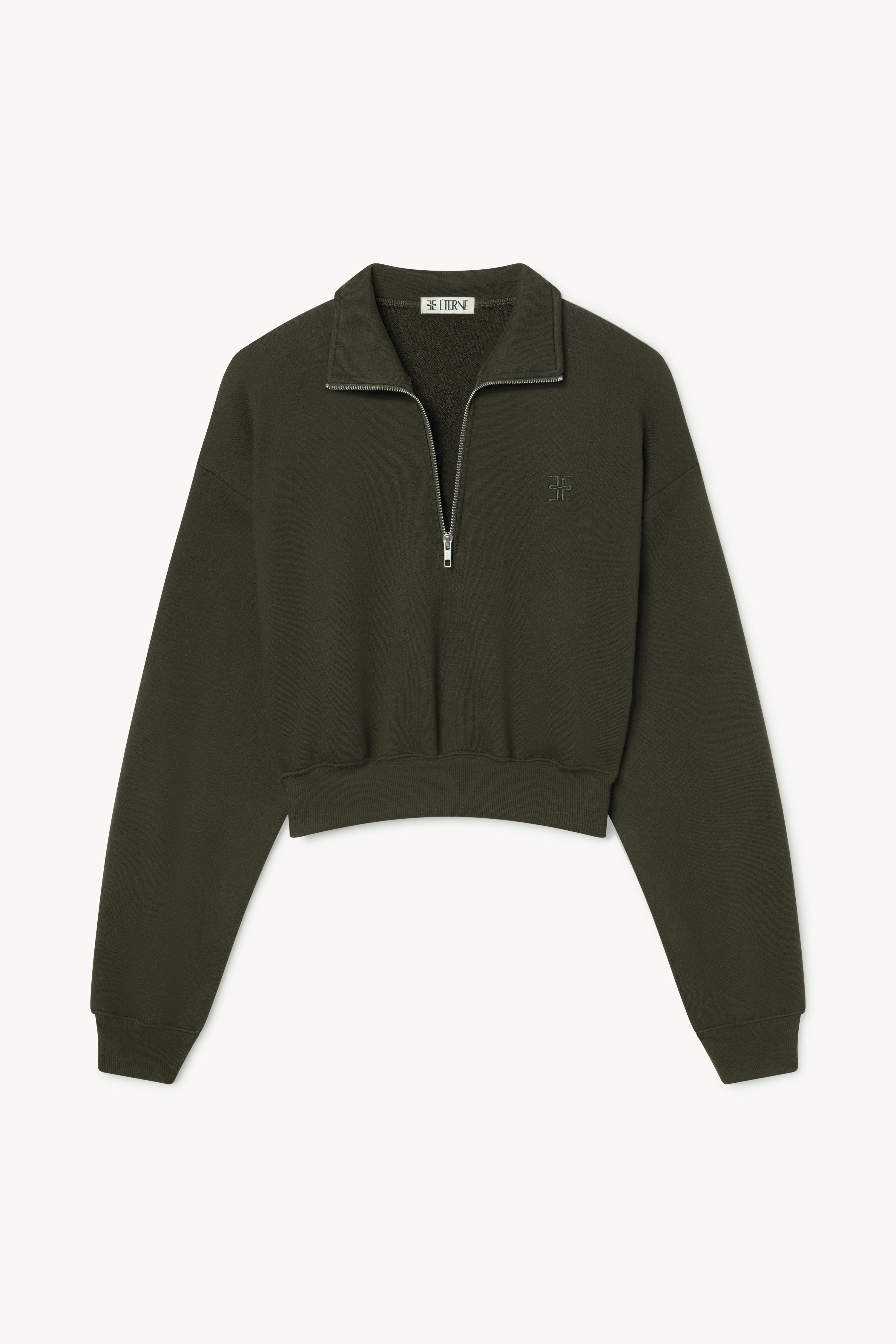 Cropped Half-Zip Sweatshirt Moss