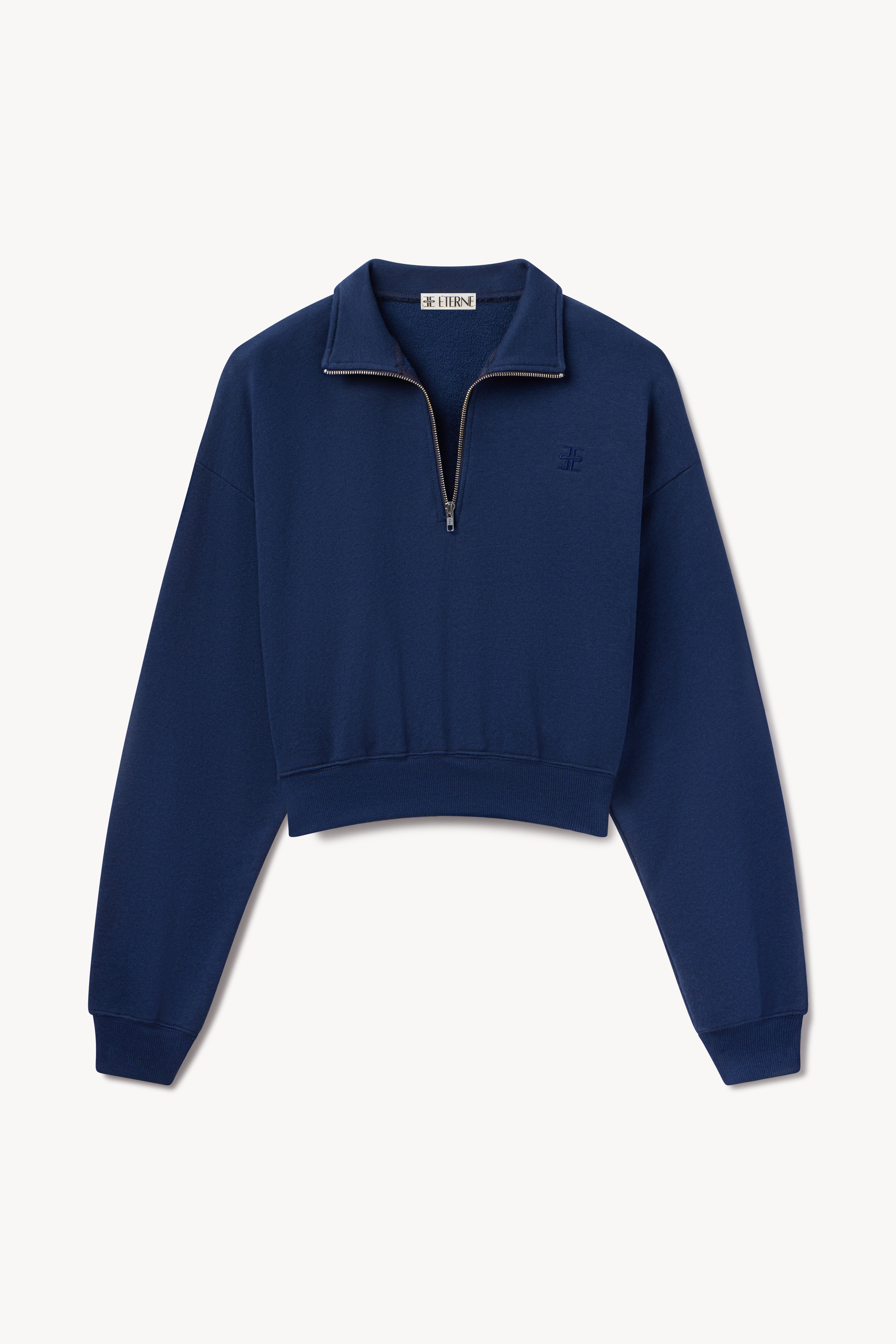 Cropped Half-Zip Sweatshirt Navy