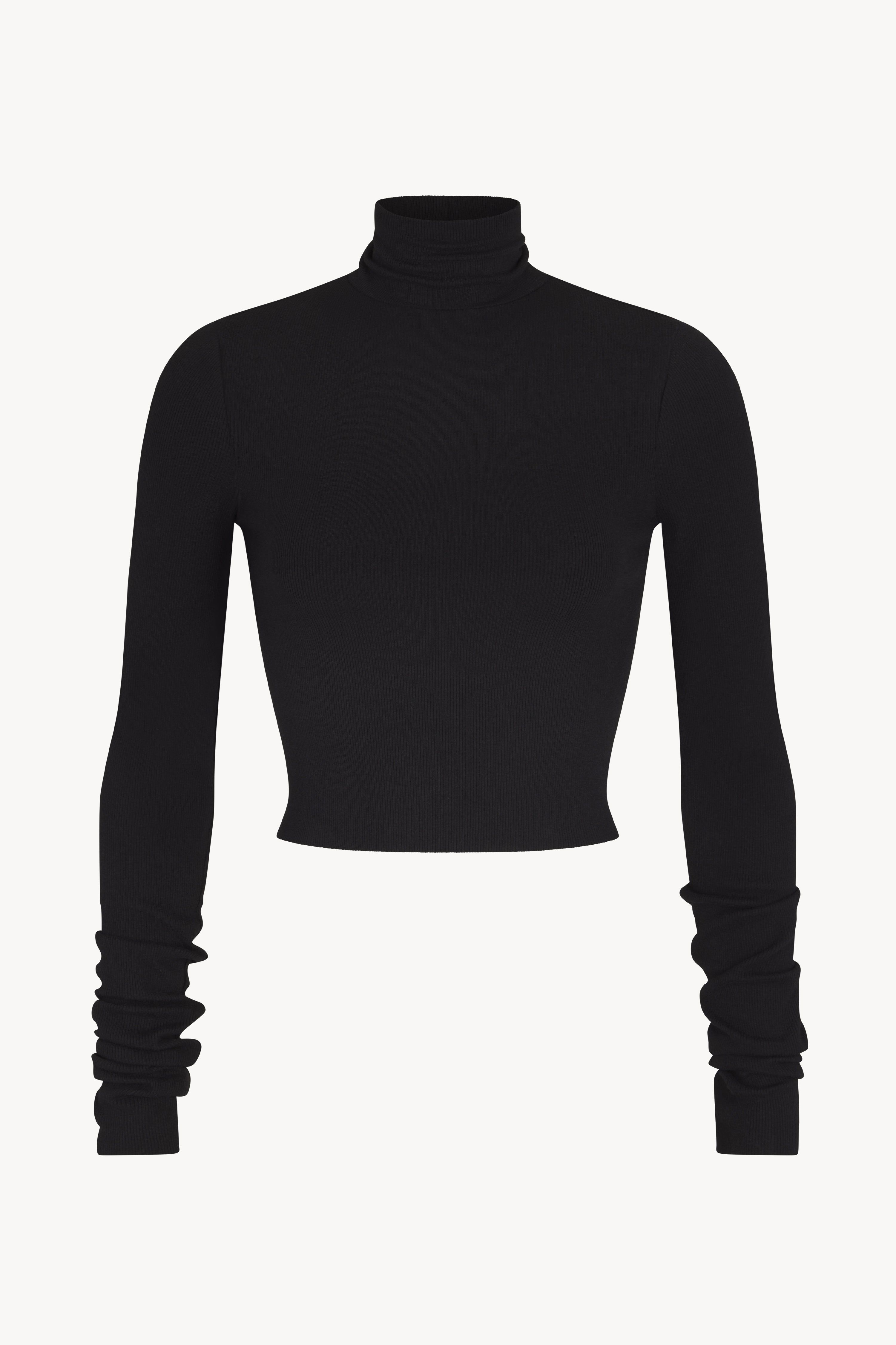 Butter Rib Cropped Fitted Turtleneck Top Black ETERNE