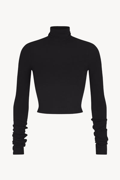 Cropped Fitted Turtleneck Top Black