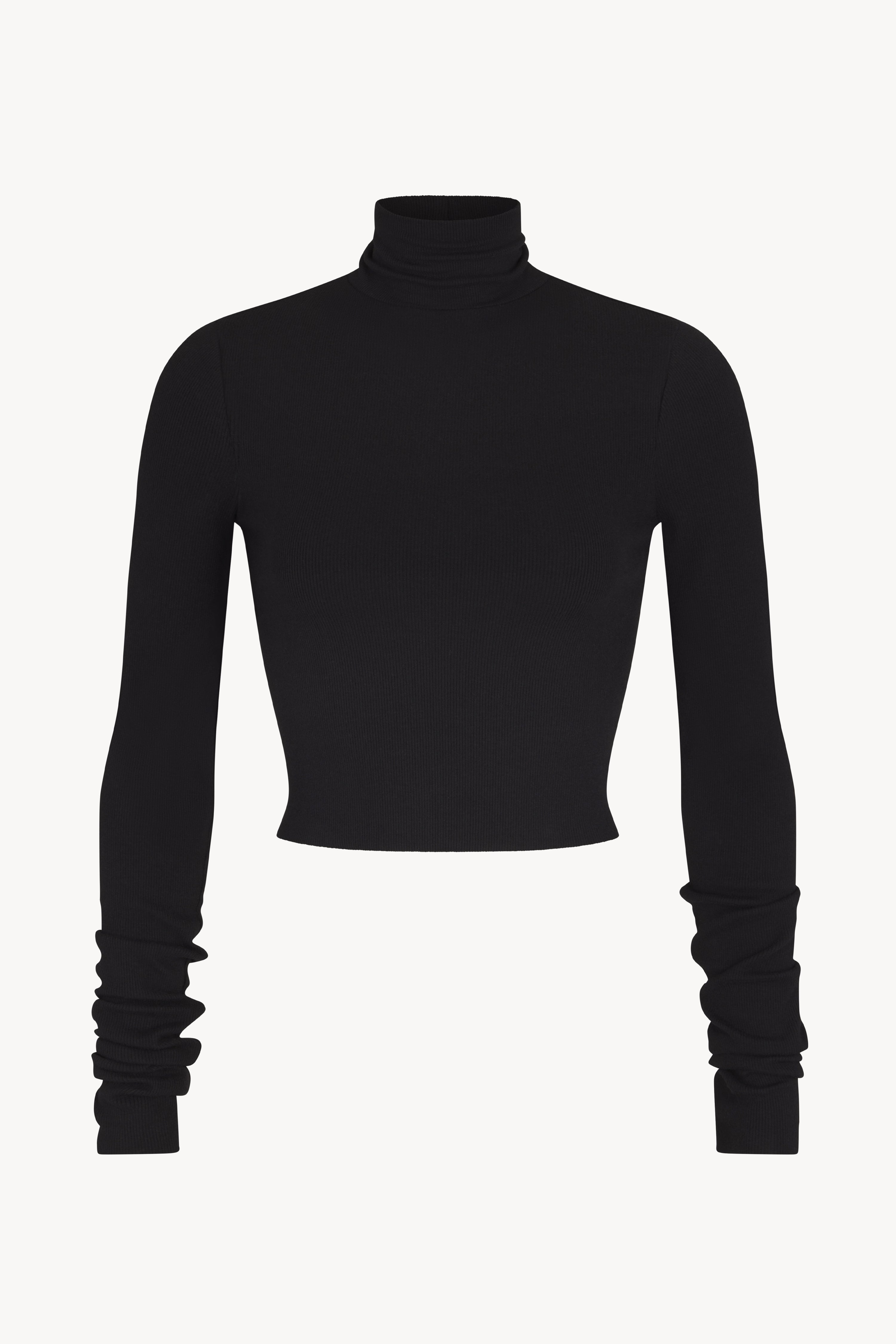 Cropped Fitted Turtleneck Top | Butter Rib | Black