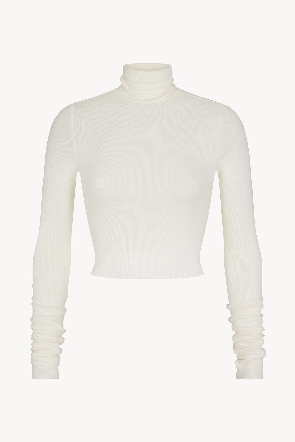 Cropped Fitted Turtleneck Top Cream