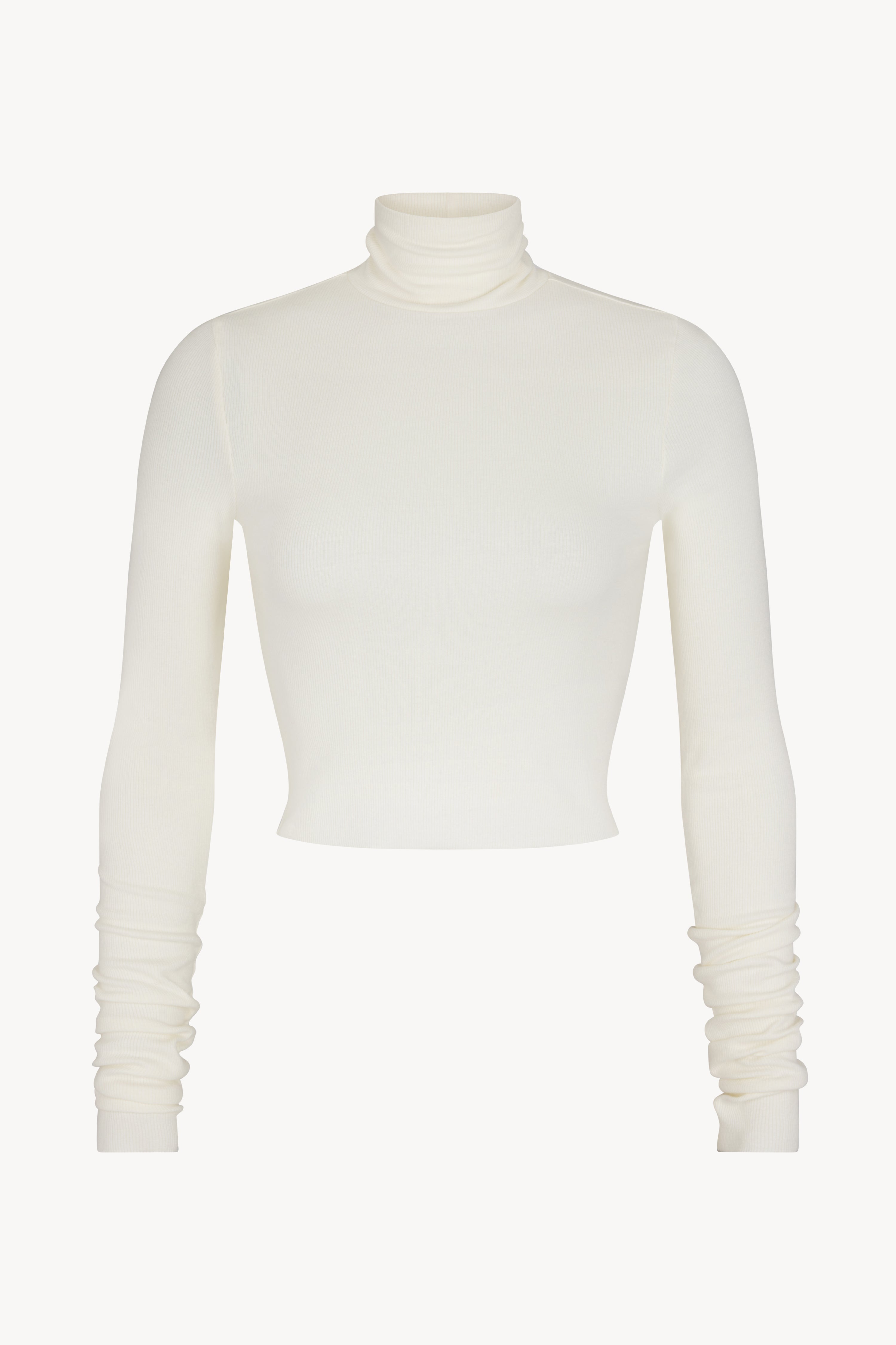 Butter Rib Cropped Fitted Turtleneck Top Cream