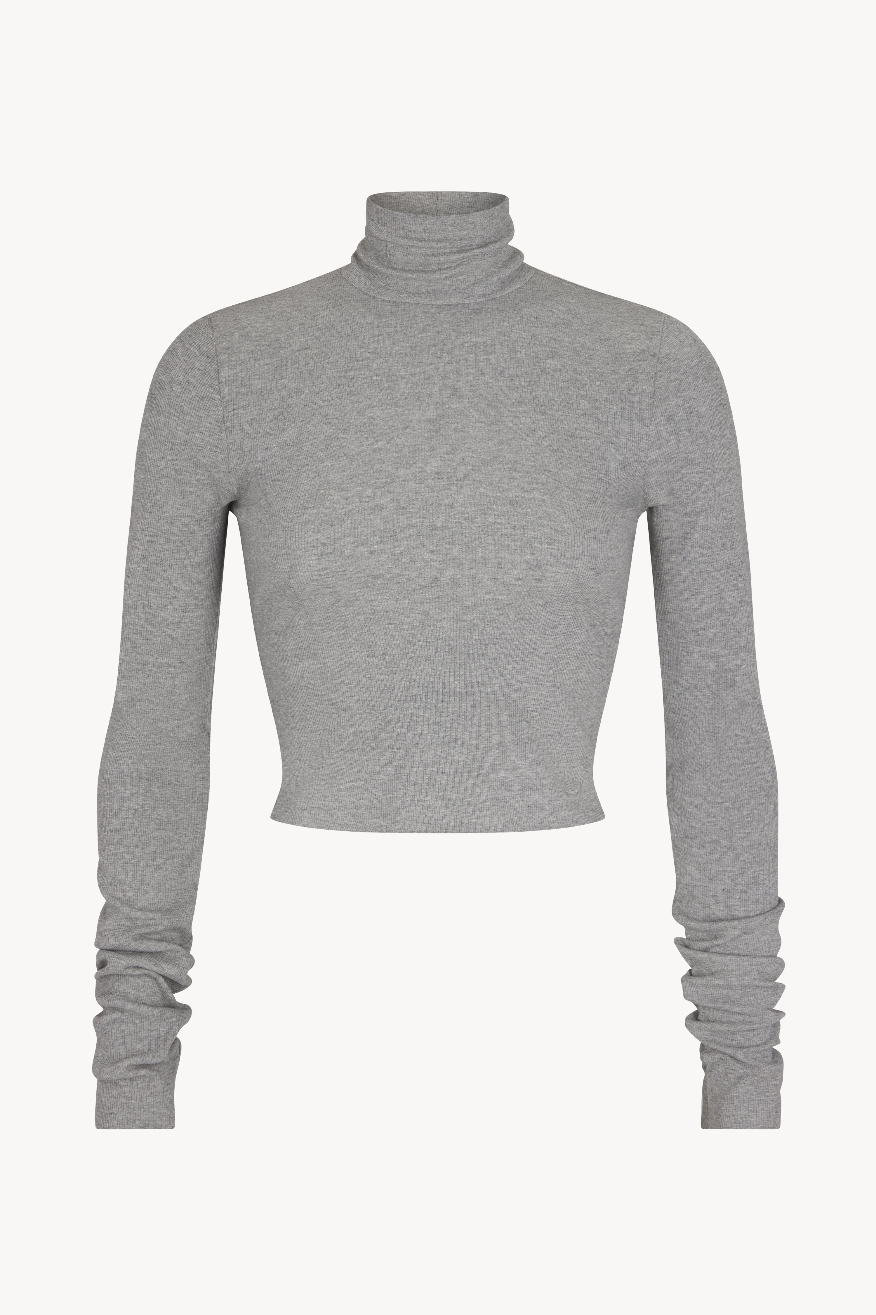 Butter Rib Cropped Fitted Turtleneck Top Heather Grey