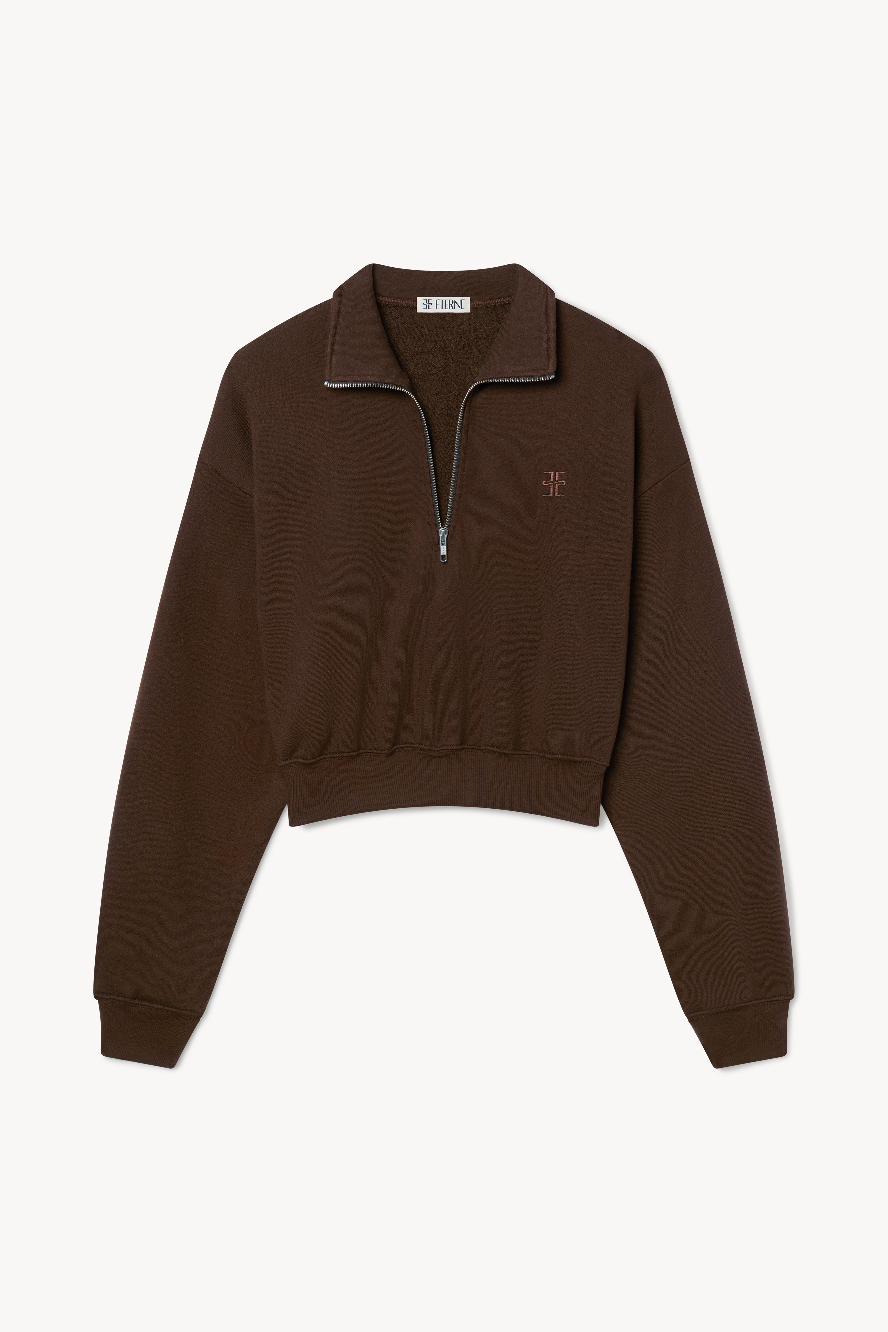 Cropped Half-Zip Sweatshirt Chocolate