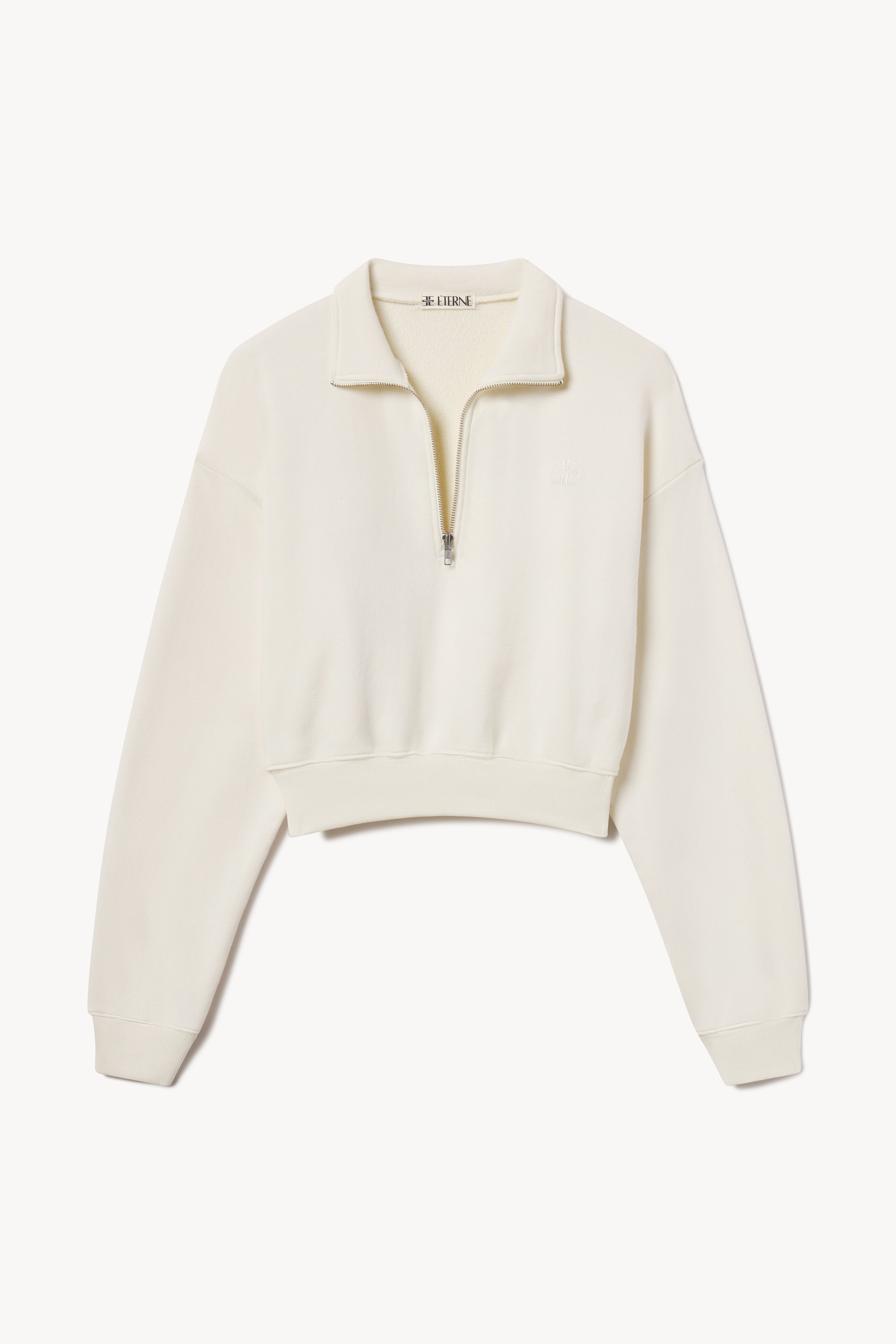 Cropped Half-Zip Sweatshirt Cream