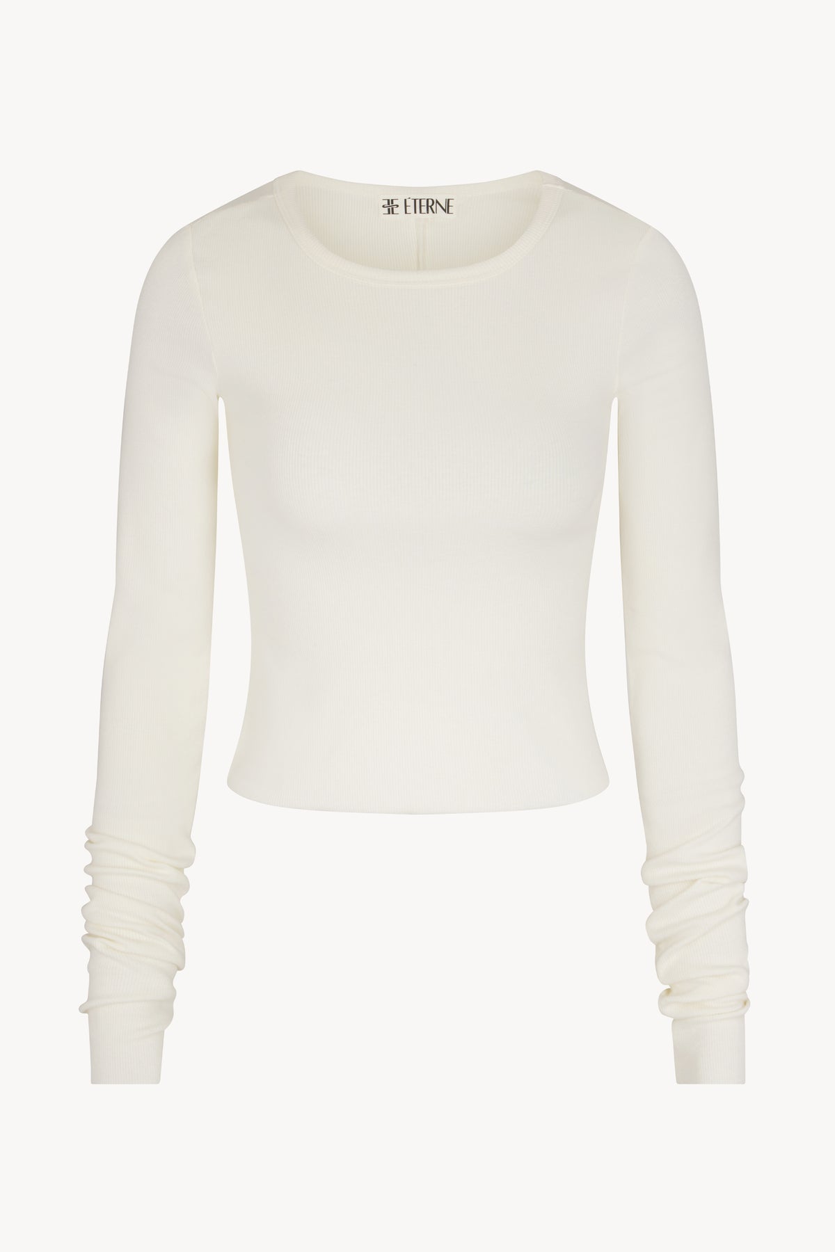 Cropped Long Sleeve Fitted Top Cream