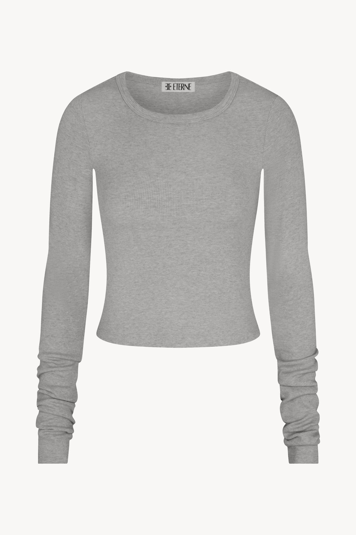 Cropped Long Sleeve Fitted Top Heather Grey