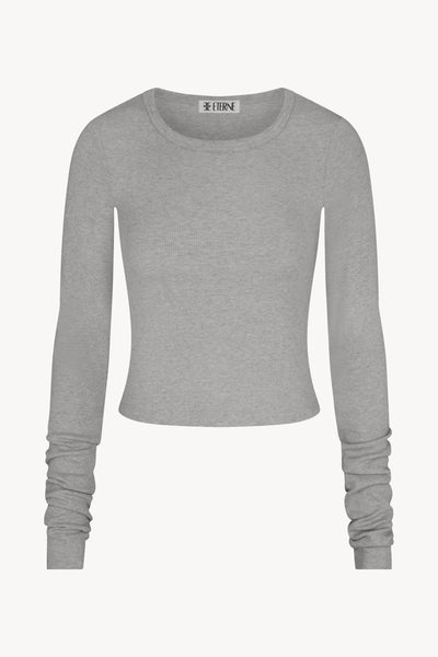 Cropped Long Sleeve Fitted Top Heather Grey