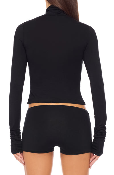 Cropped Fitted Turtleneck Top Black