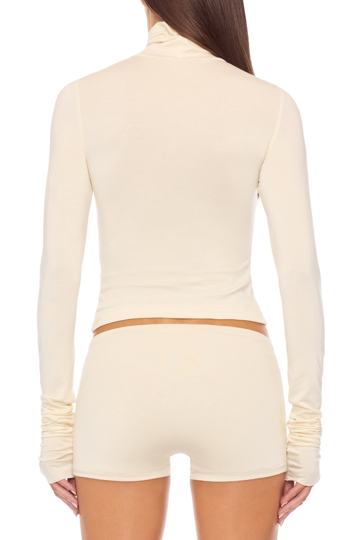 Cropped Fitted Turtleneck Top Cream