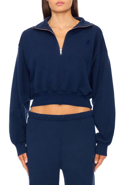 Cropped Half-Zip Sweatshirt Navy