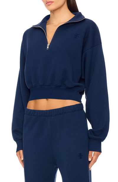 Cropped Half-Zip Sweatshirt Navy