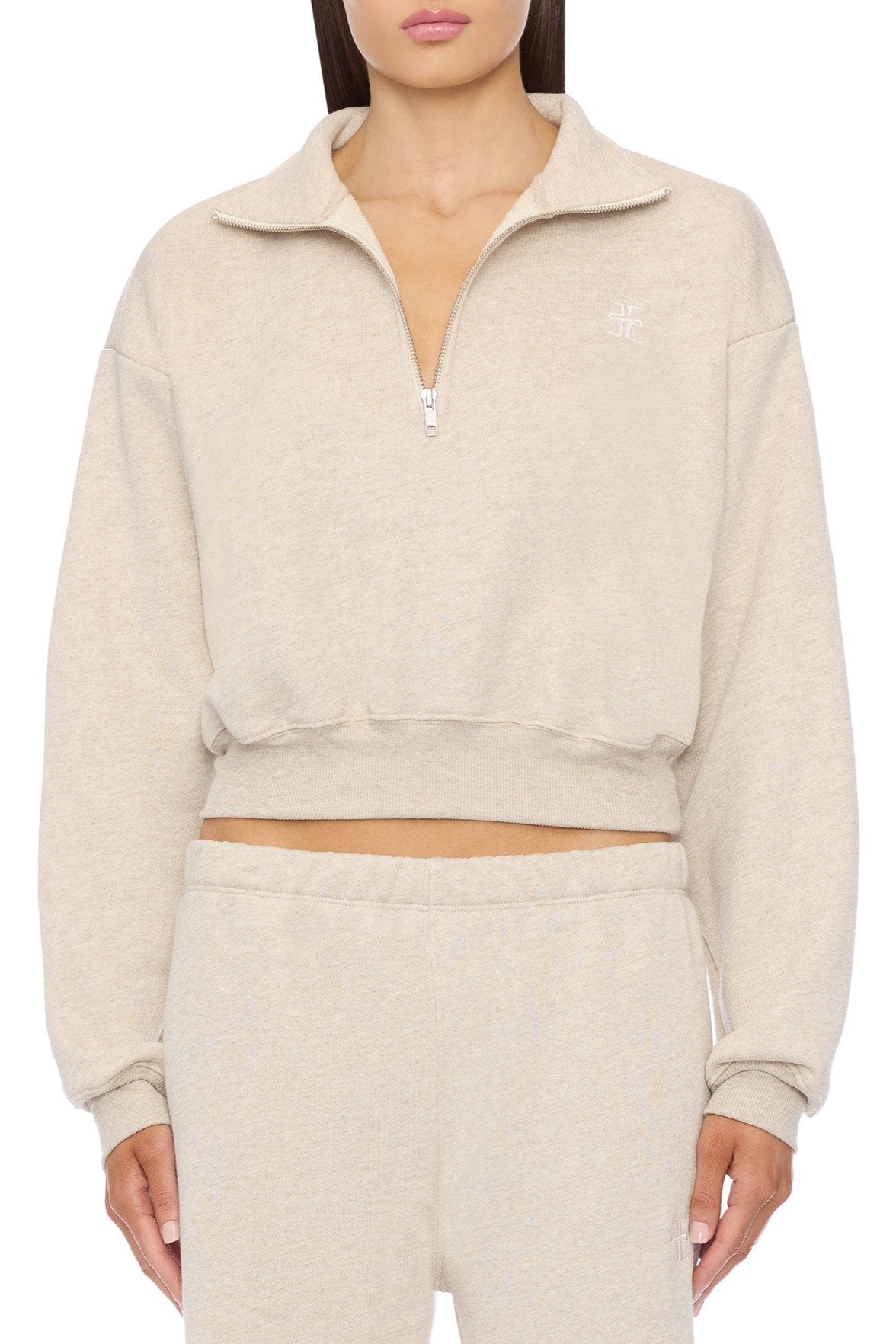 Cropped Half-Zip Sweatshirt Heather Oatmeal