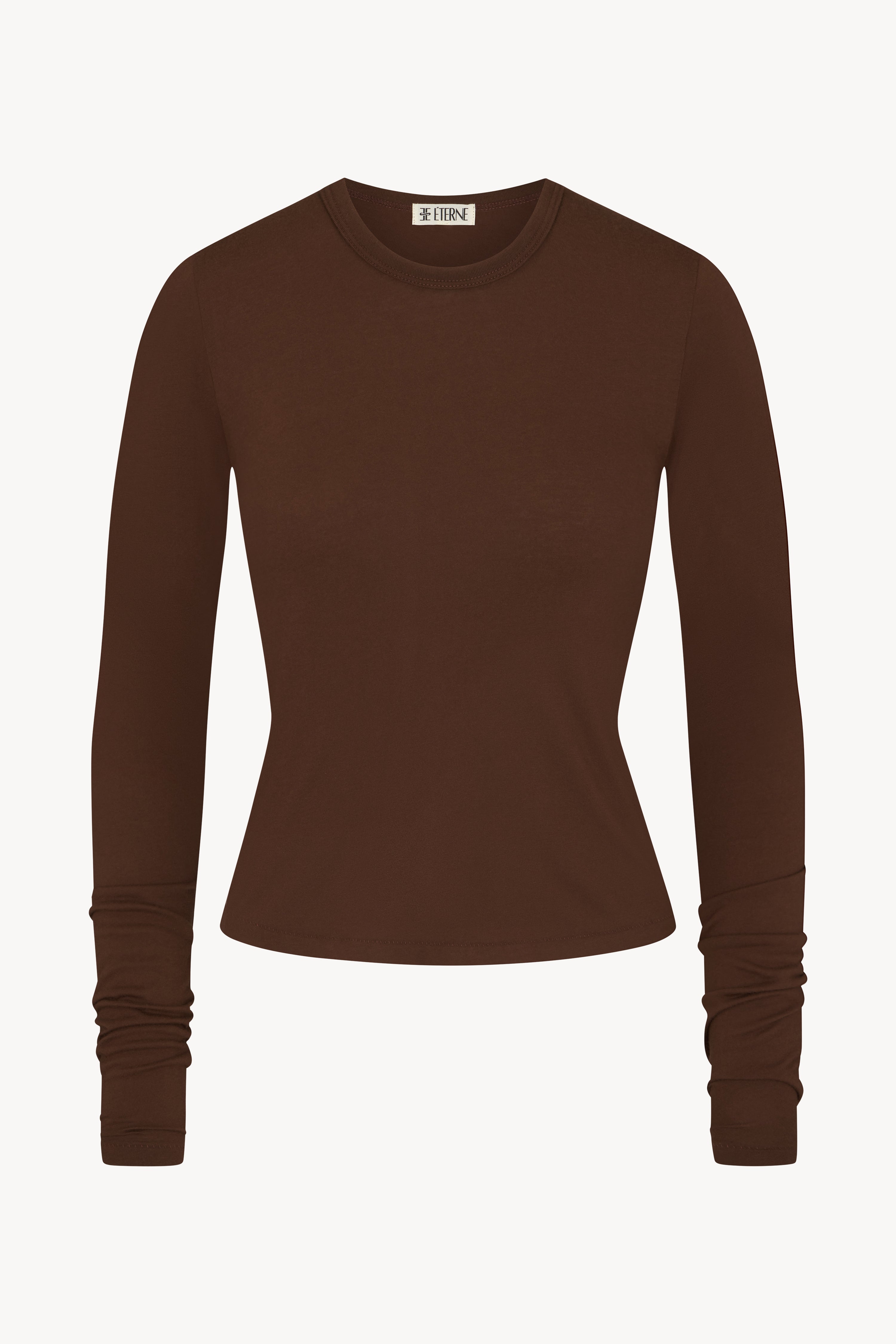 FITTED CREWNECK LONG SLEEVE T-SHIRT CHOCOLATE