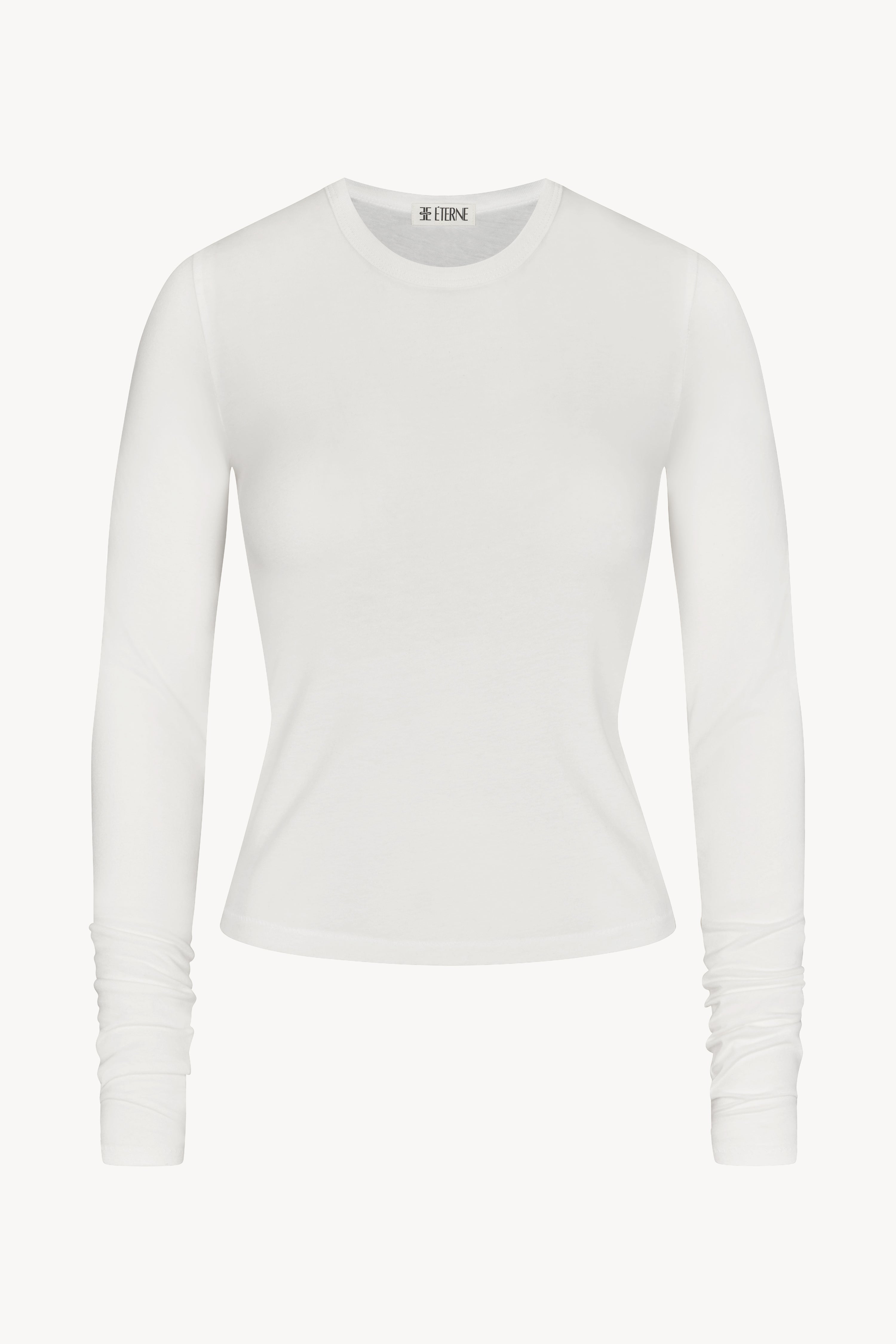 Fitted Crewneck Long Sleeve T-shirt | Cotton Modal | Ivory