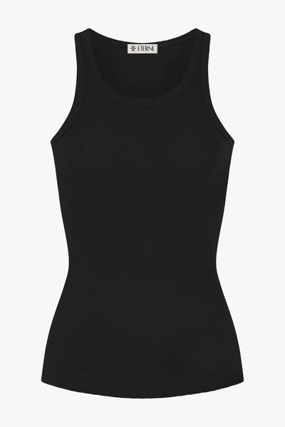 High Neck Fitted Tank Black