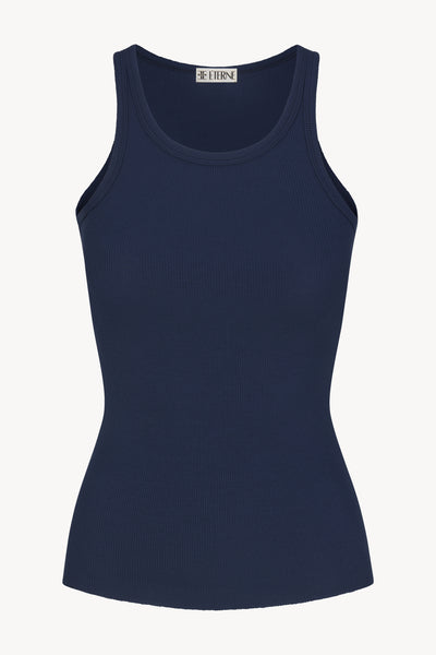 High Neck Fitted Tank Navy