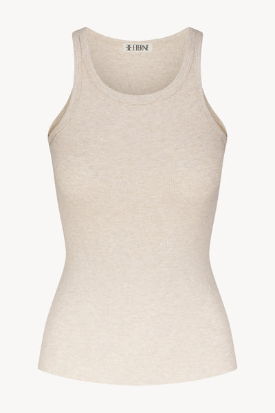 High Neck Fitted Tank Heather Oatmeal