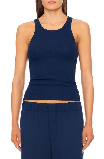 High Neck Fitted Tank Navy