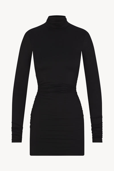 ÉTERNE LONG SLEEVE RUCHED TURTLENECK MINI DRESS