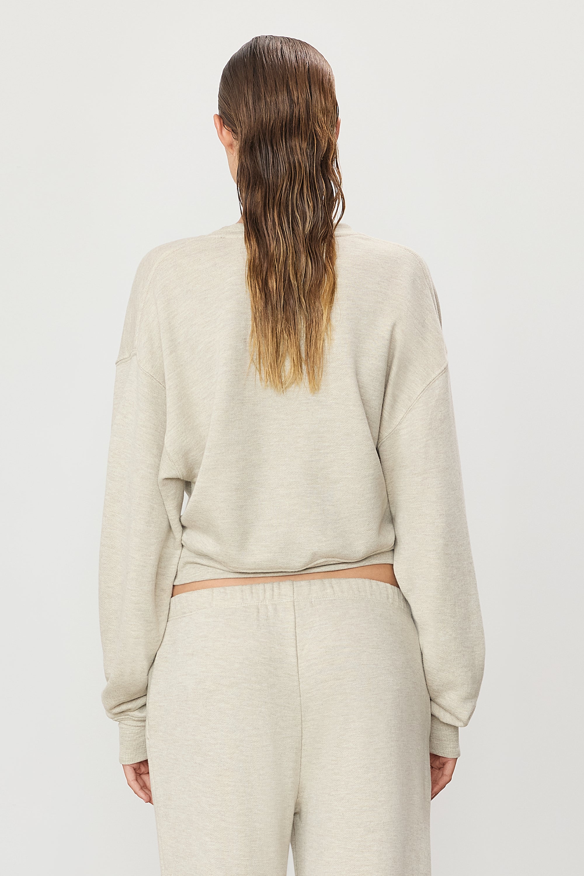 Cropped V-Neck Sweatshirt Heather Oatmeal - ÉTERNE