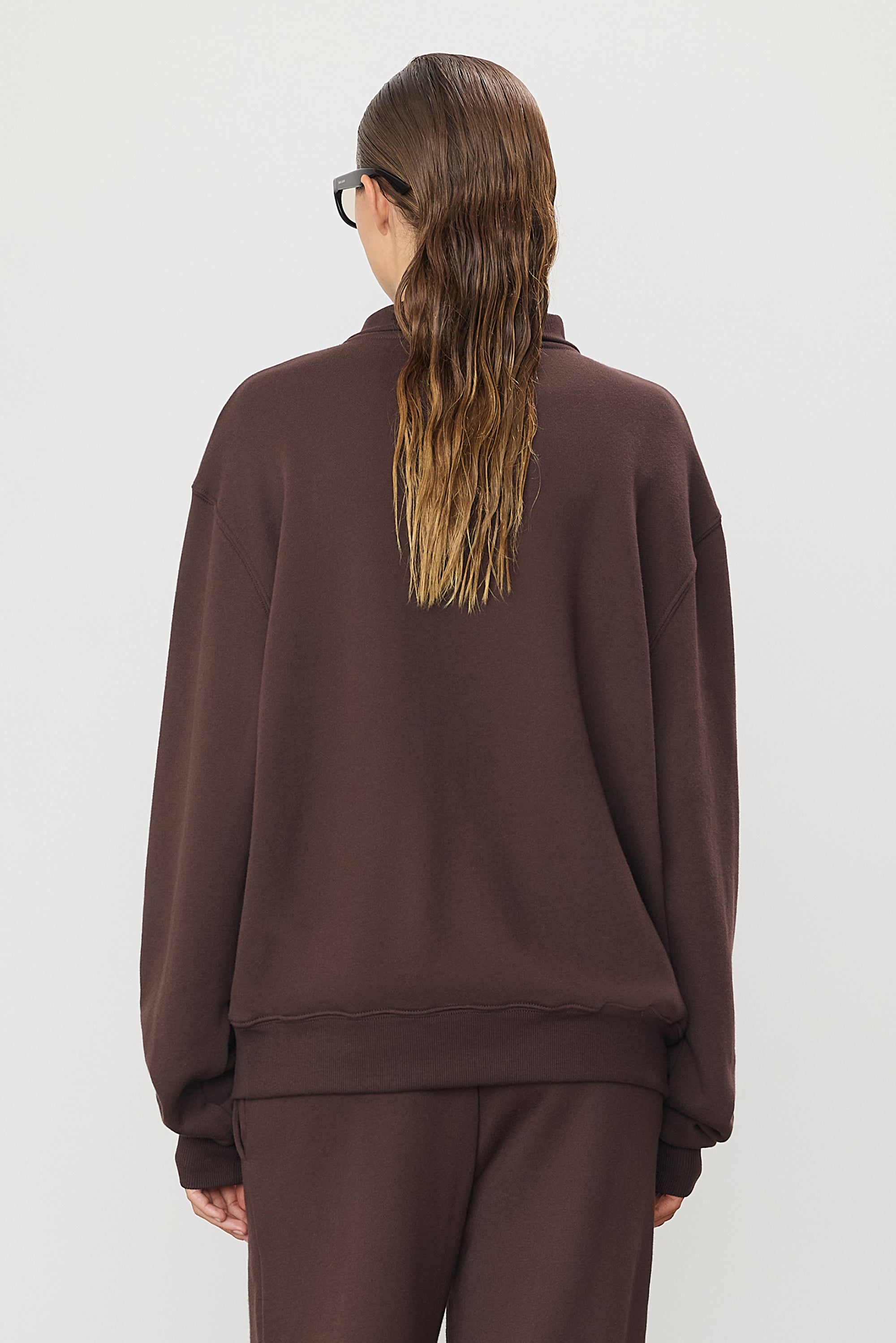 Zip-Up Polo Sweatshirt Espresso - ÉTERNE